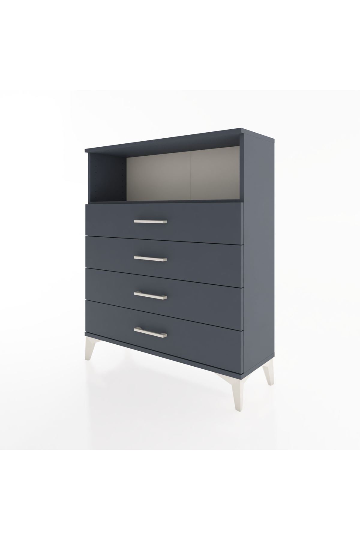 Arges Şifonyer Tek Raflı 4 Çekmeceli 88x30x106 Antrasit-Antrasit