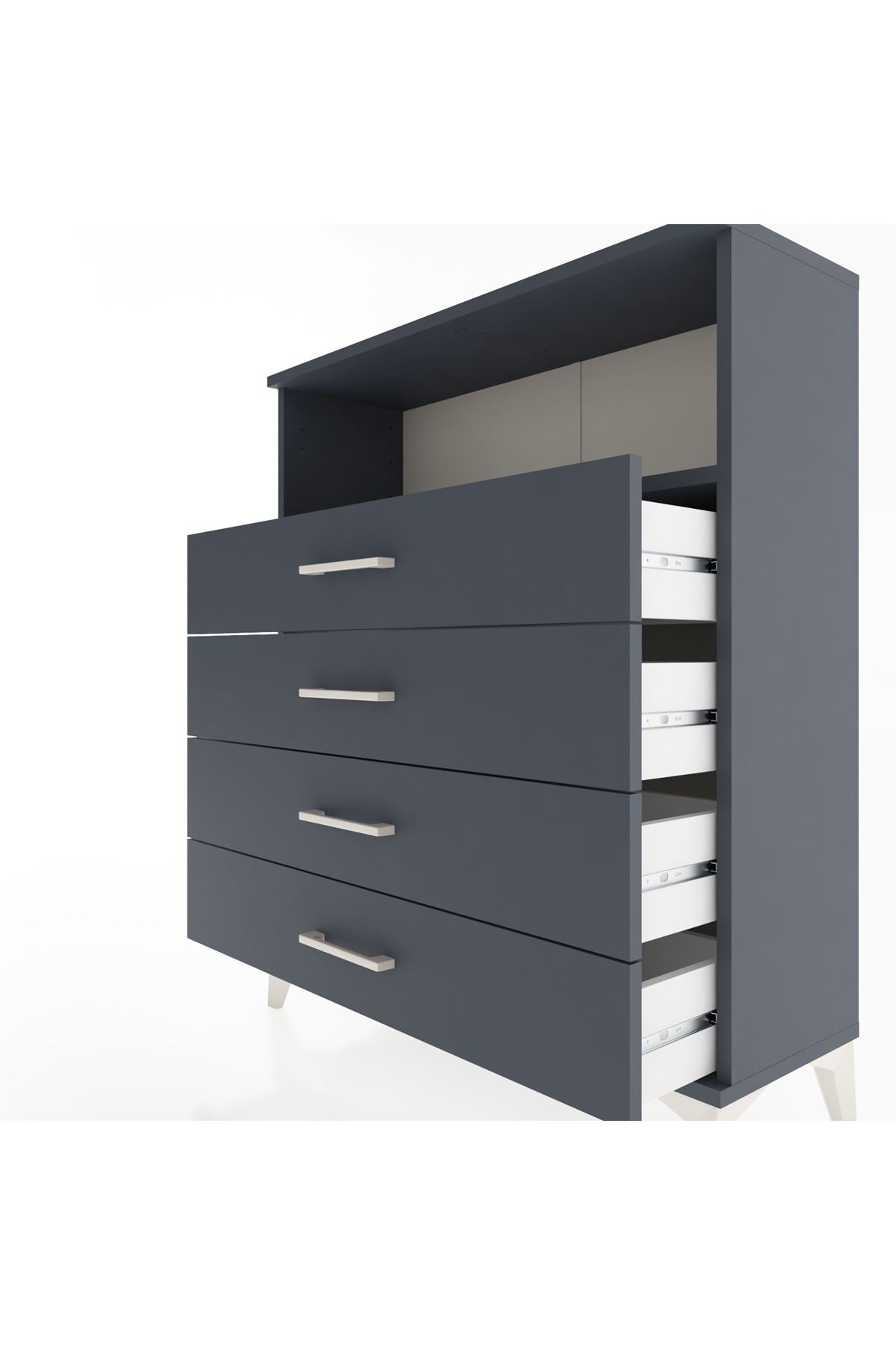 Arges Şifonyer Tek Raflı 4 Çekmeceli 88x30x106 Antrasit-Antrasit