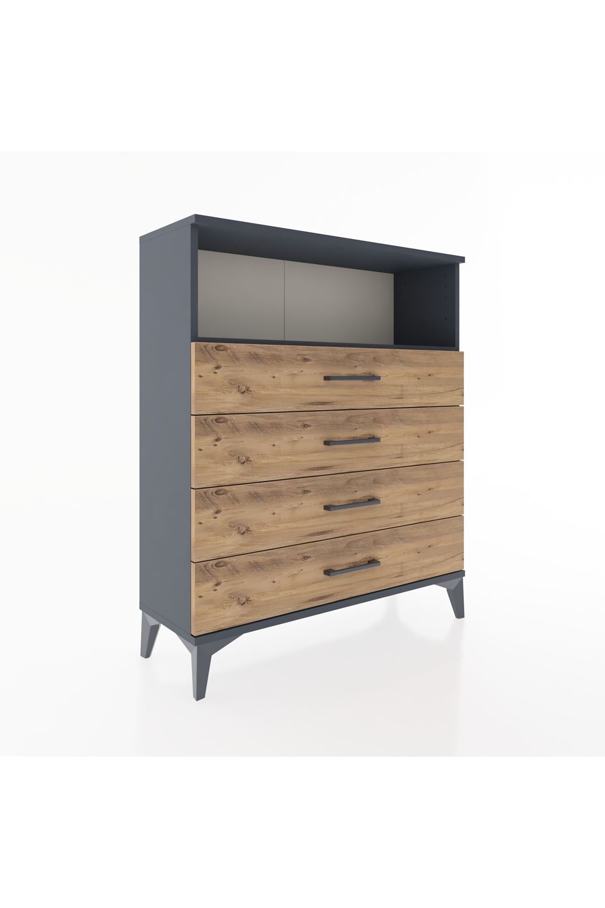 Arges Şifonyer Tek Raflı 4 Çekmeceli 88x30x106 Antrasit-Çam