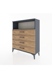 Arges Şifonyer Tek Raflı 4 Çekmeceli 88x30x106 Antrasit-Çam