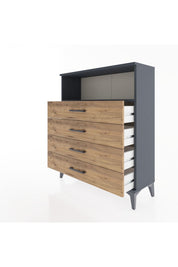 Arges Şifonyer Tek Raflı 4 Çekmeceli 88x30x106 Antrasit-Çam