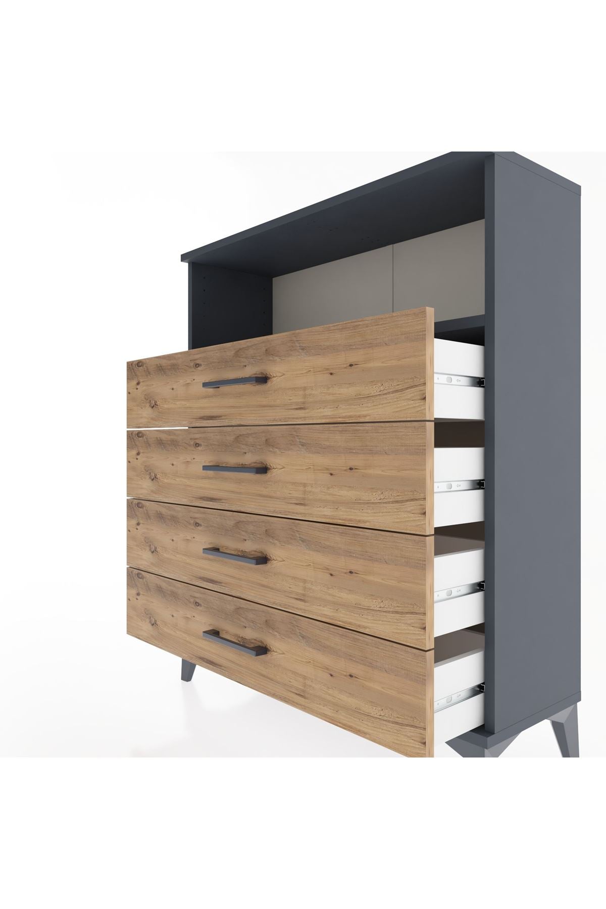 Arges Şifonyer Tek Raflı 4 Çekmeceli 88x30x106 Antrasit-Çam