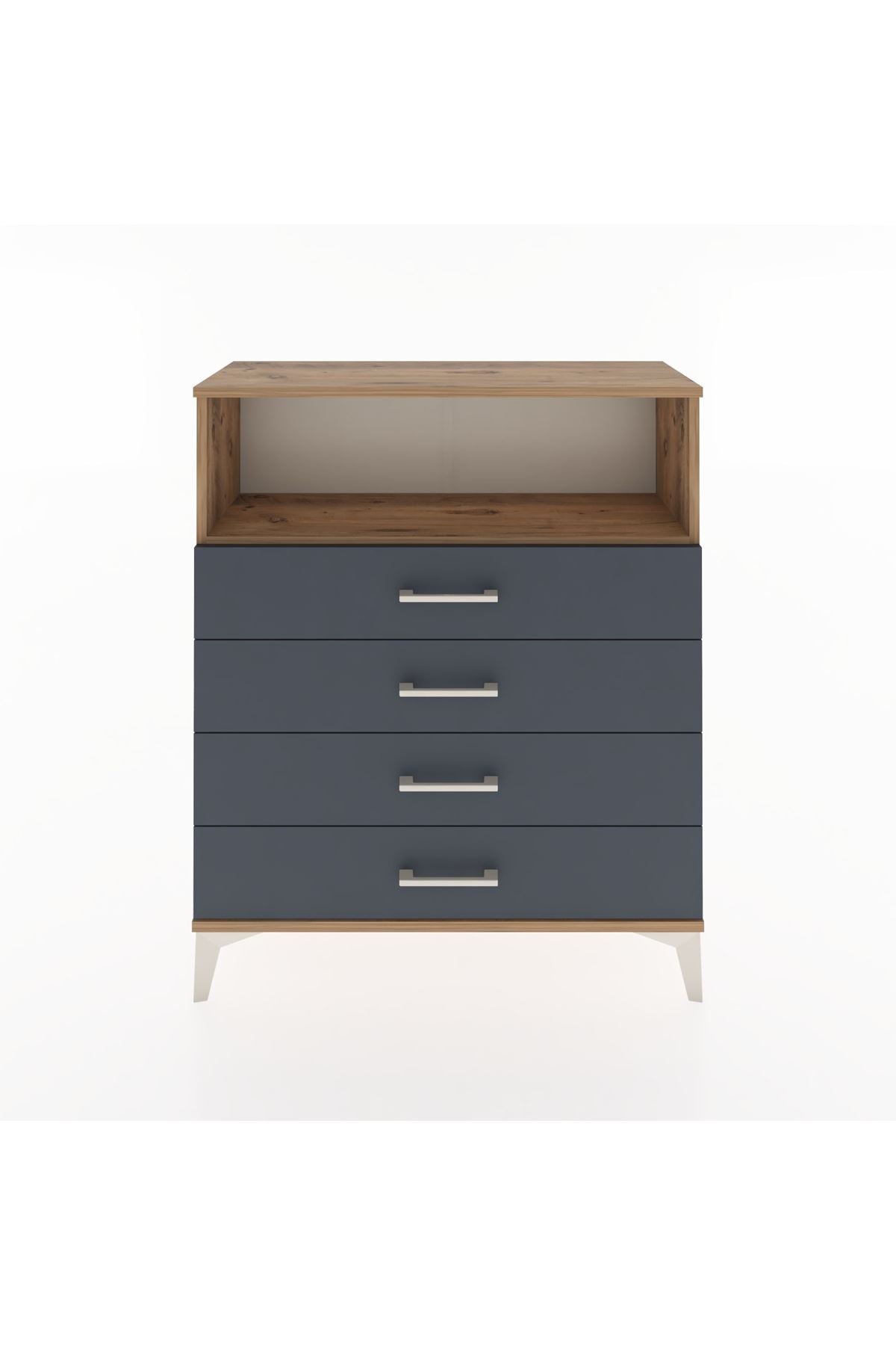 Arges Şifonyer Tek Raflı 4 Çekmeceli 88x30x106 Çam-Antrasit