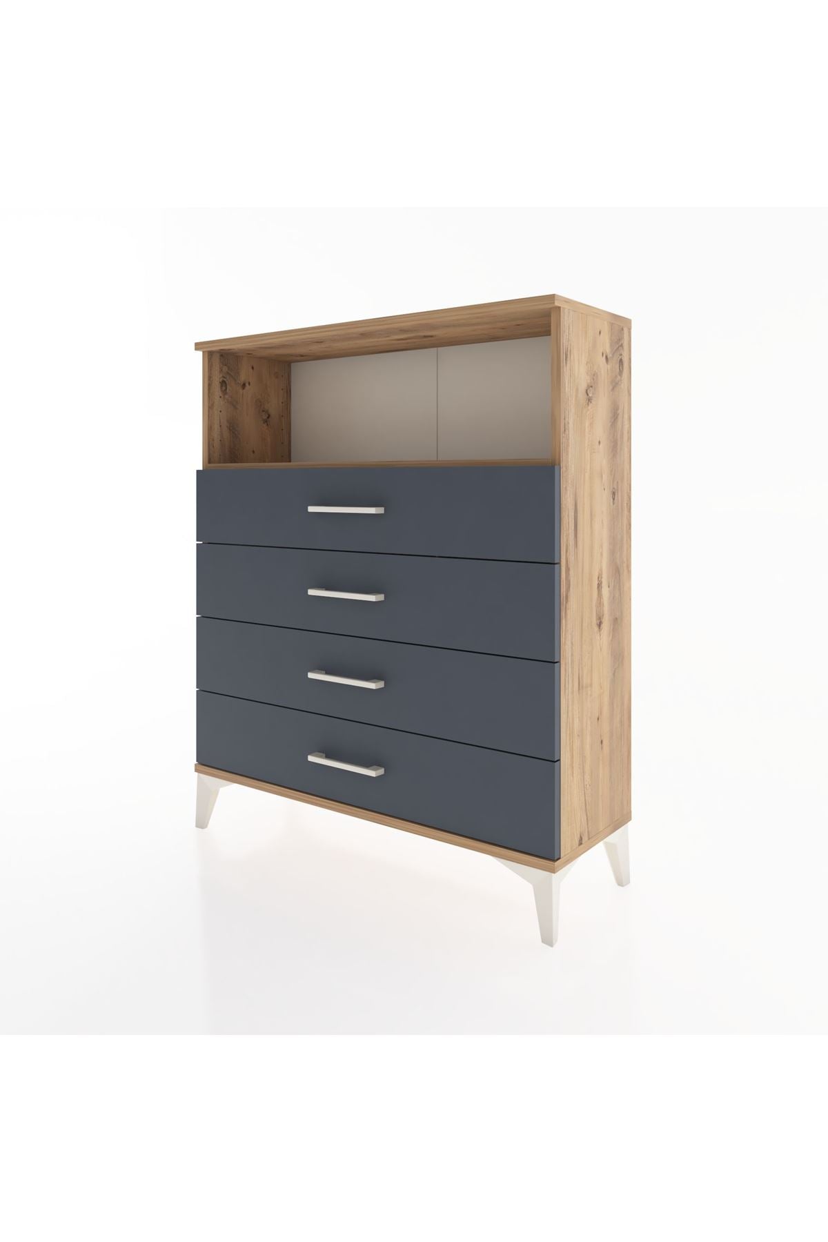 Arges Şifonyer Tek Raflı 4 Çekmeceli 88x30x106 Çam-Antrasit