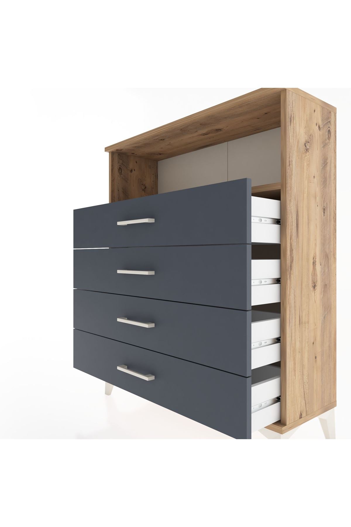 Arges Şifonyer Tek Raflı 4 Çekmeceli 88x30x106 Çam-Antrasit