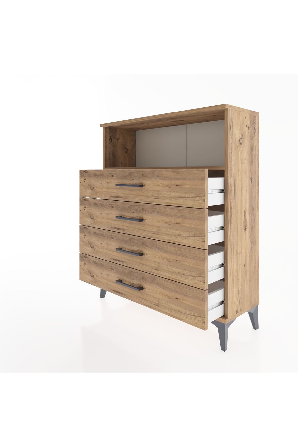 Arges Şifonyer Tek Raflı 4 Çekmeceli 88x30x106 Çam-Çam