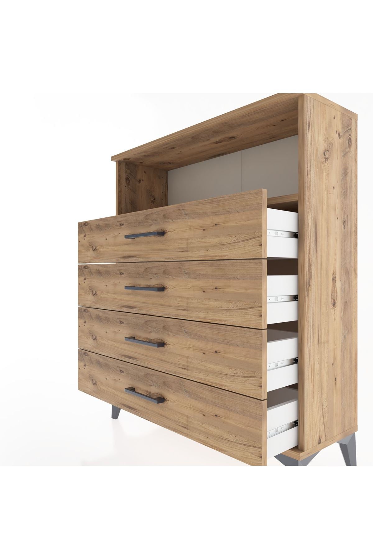 Arges Şifonyer Tek Raflı 4 Çekmeceli 88x30x106 Çam-Çam