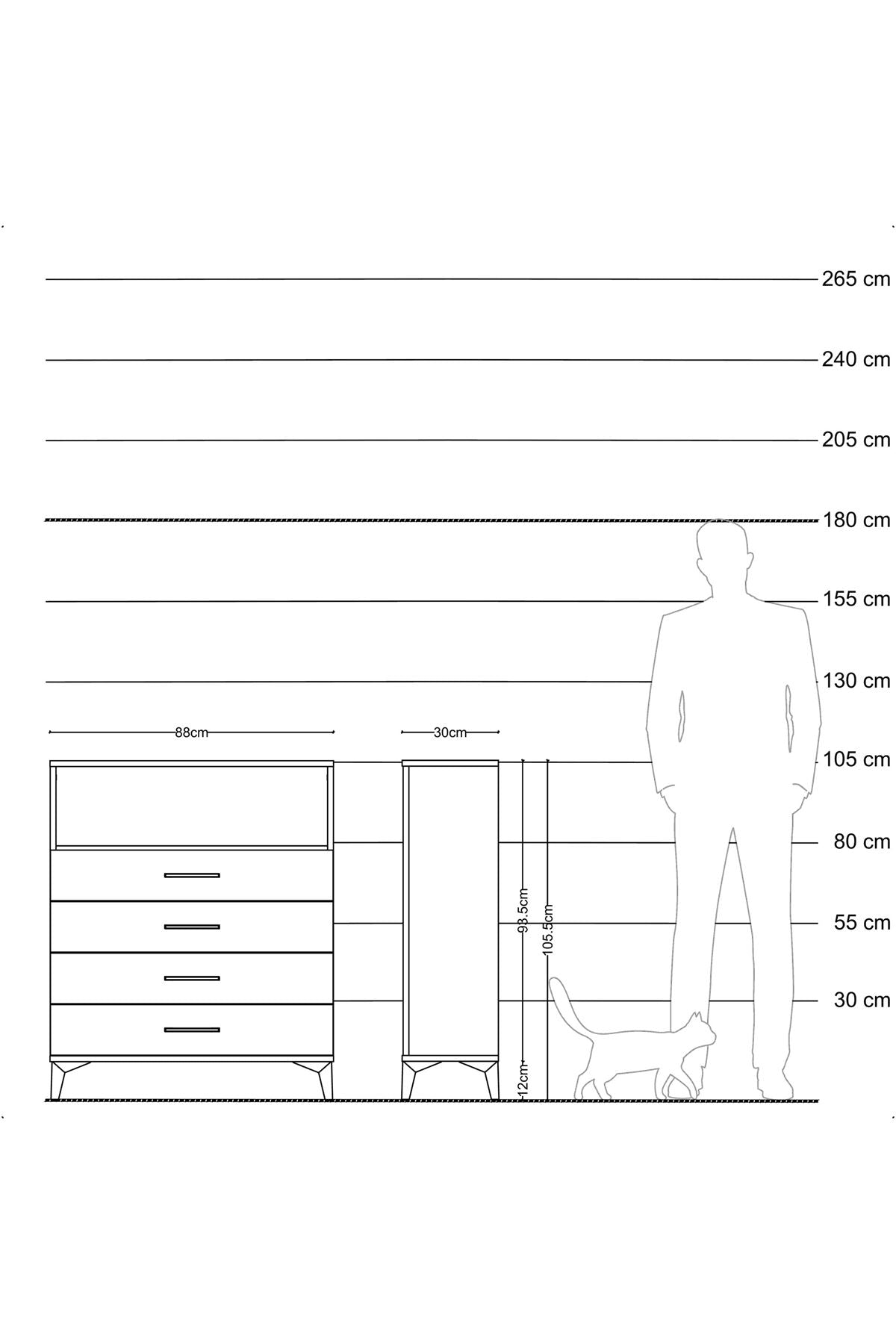 Arges Şifonyer Tek Raflı 4 Çekmeceli 88x30x106 Çam-Çam