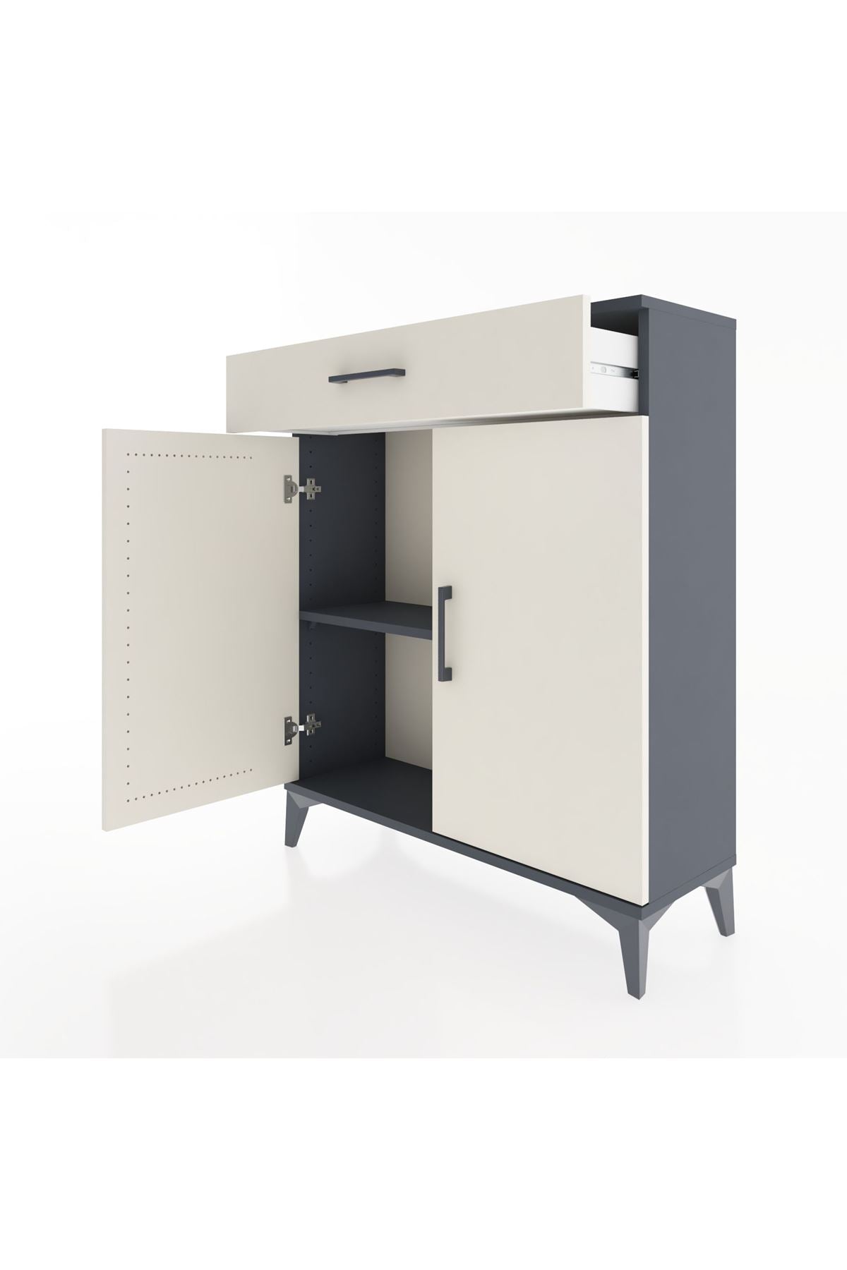 Arges Şifonyer Tek Raflı Tek Çekmeceli 2 Kapaklı 88x30x106 Antrasit-Aytaşı