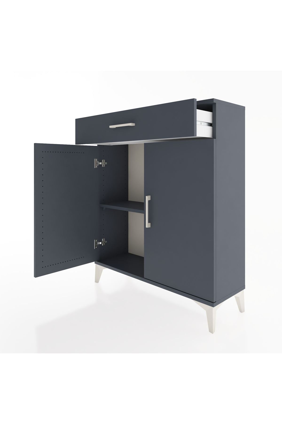 Arges Şifonyer Tek Raflı Tek Çekmeceli 2 Kapaklı 88x30x106 Antrasit-Antrasit