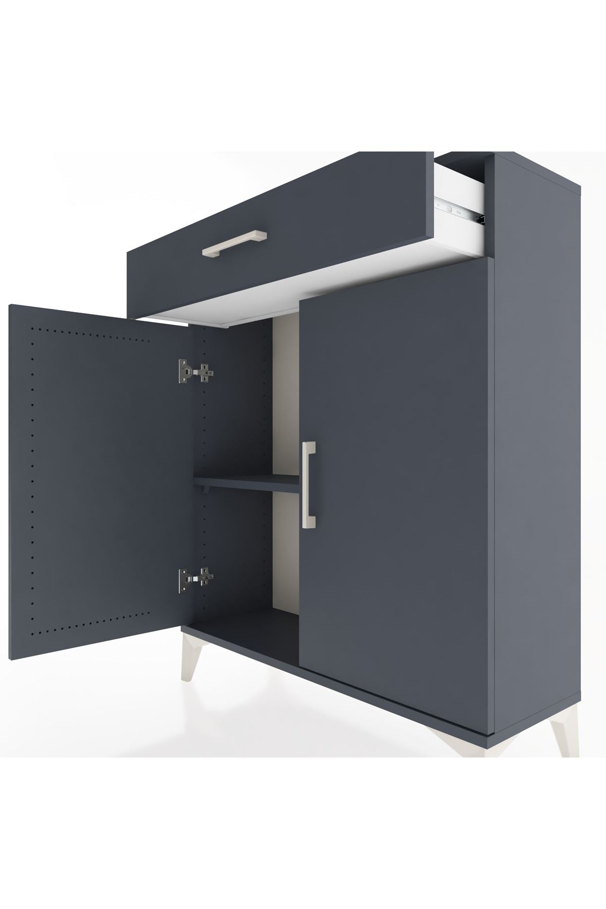 Arges Şifonyer Tek Raflı Tek Çekmeceli 2 Kapaklı 88x30x106 Antrasit-Antrasit