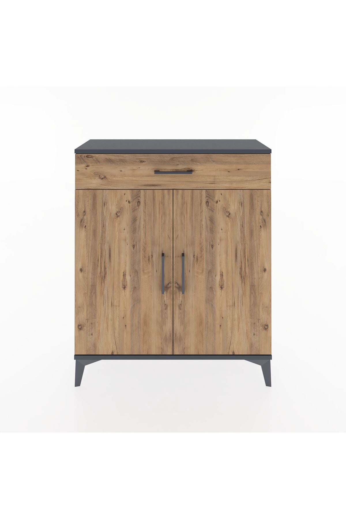 Arges Şifonyer Tek Raflı Tek Çekmeceli 2 Kapaklı 88x30x106 Antrasit-Çam