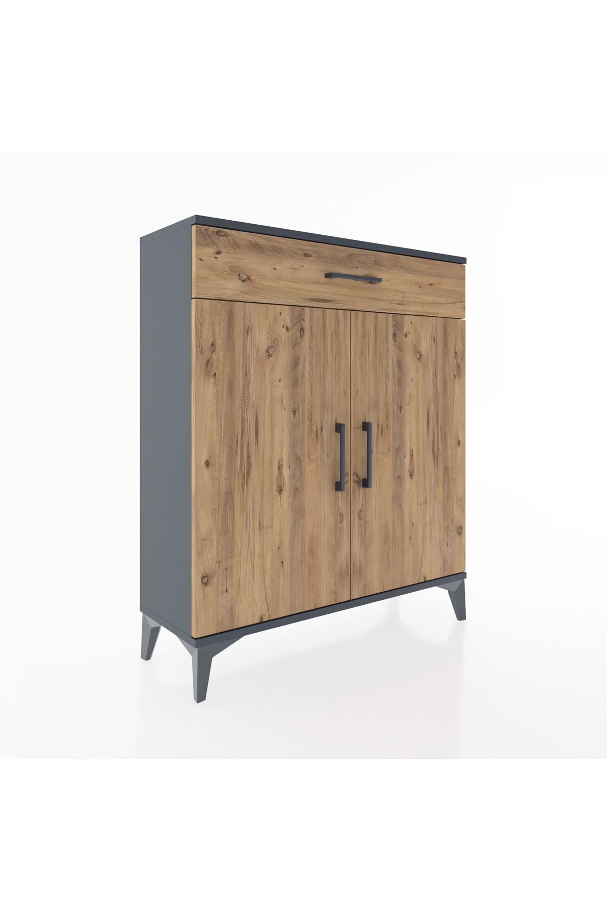 Arges Şifonyer Tek Raflı Tek Çekmeceli 2 Kapaklı 88x30x106 Antrasit-Çam