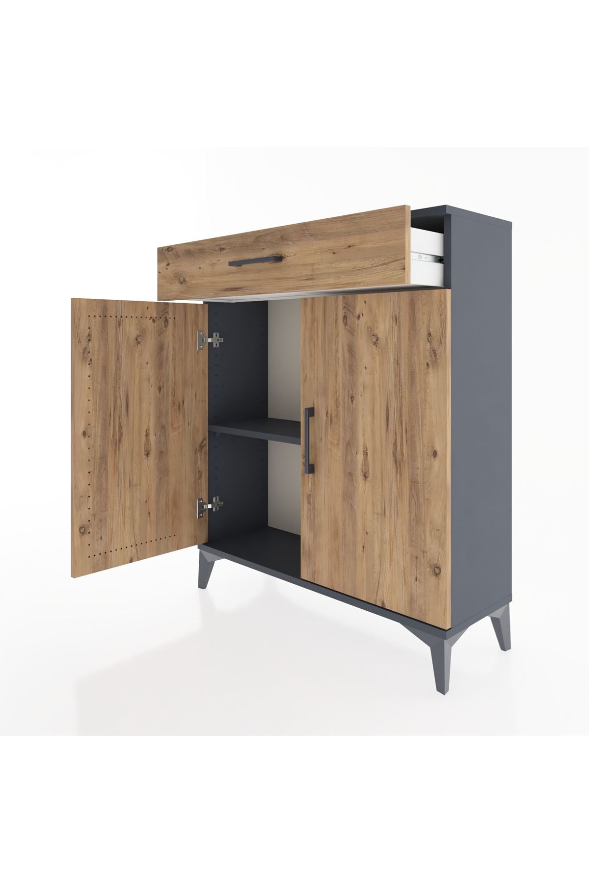 Arges Şifonyer Tek Raflı Tek Çekmeceli 2 Kapaklı 88x30x106 Antrasit-Çam