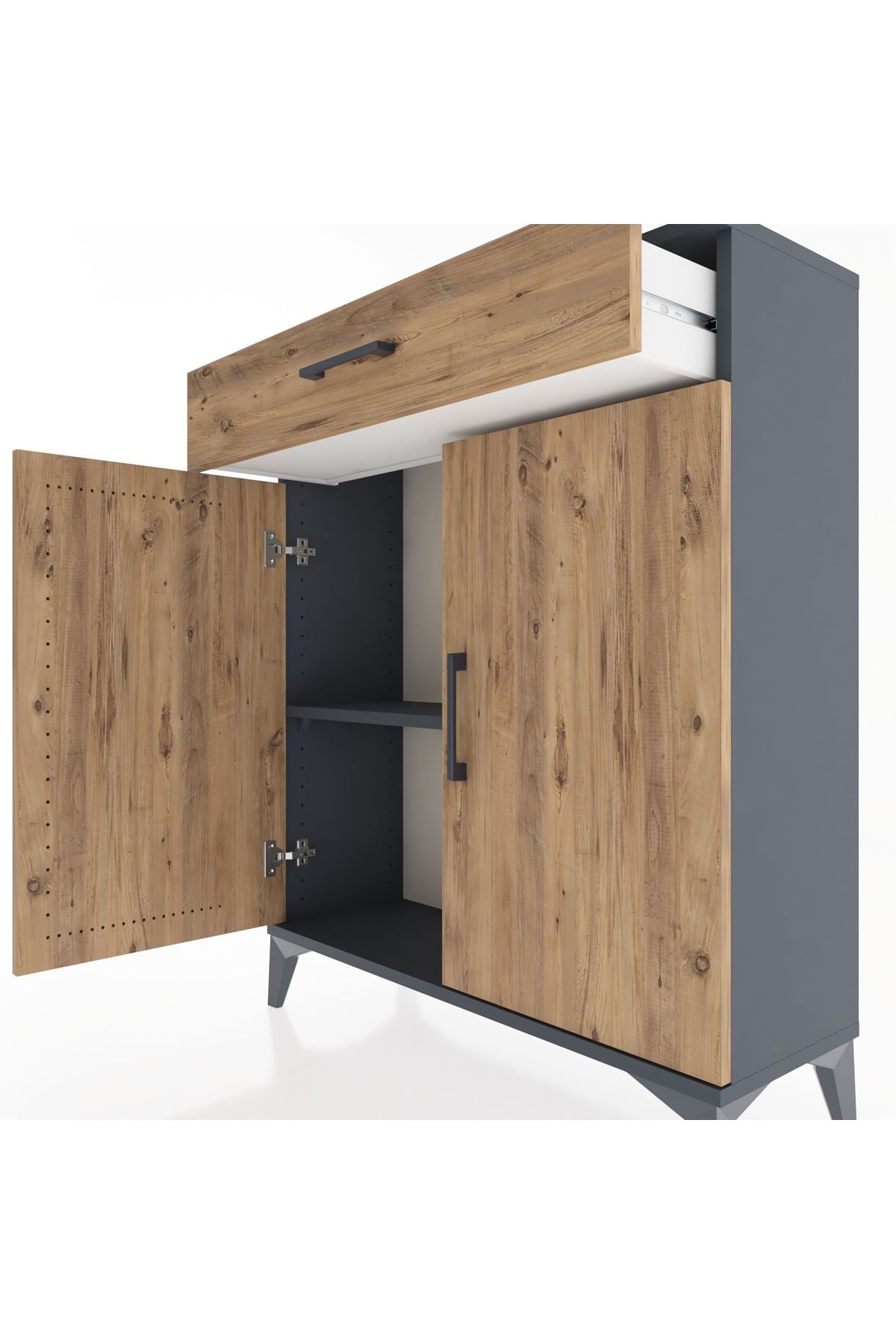 Arges Şifonyer Tek Raflı Tek Çekmeceli 2 Kapaklı 88x30x106 Antrasit-Çam