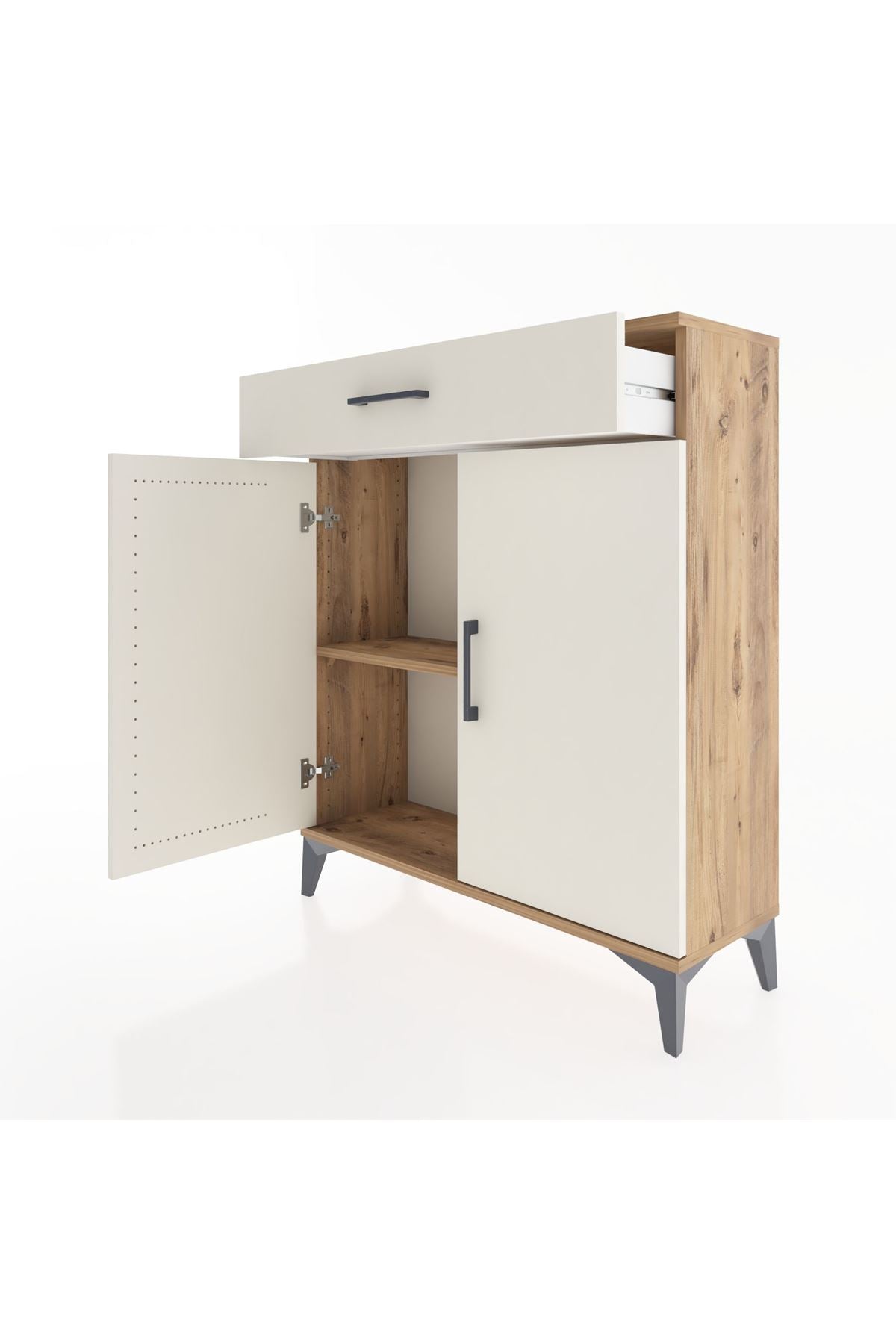 Arges Şifonyer Tek Raflı Tek Çekmeceli 2 Kapaklı 88x30x106 Çam-Aytaşı