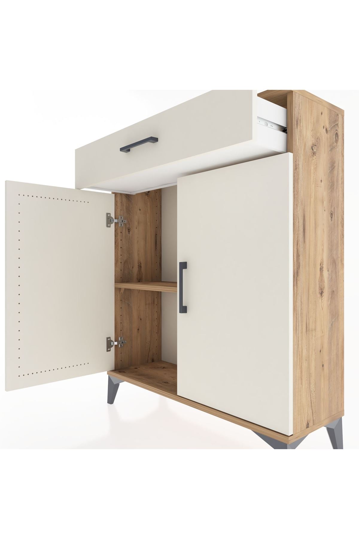 Arges Şifonyer Tek Raflı Tek Çekmeceli 2 Kapaklı 88x30x106 Çam-Aytaşı