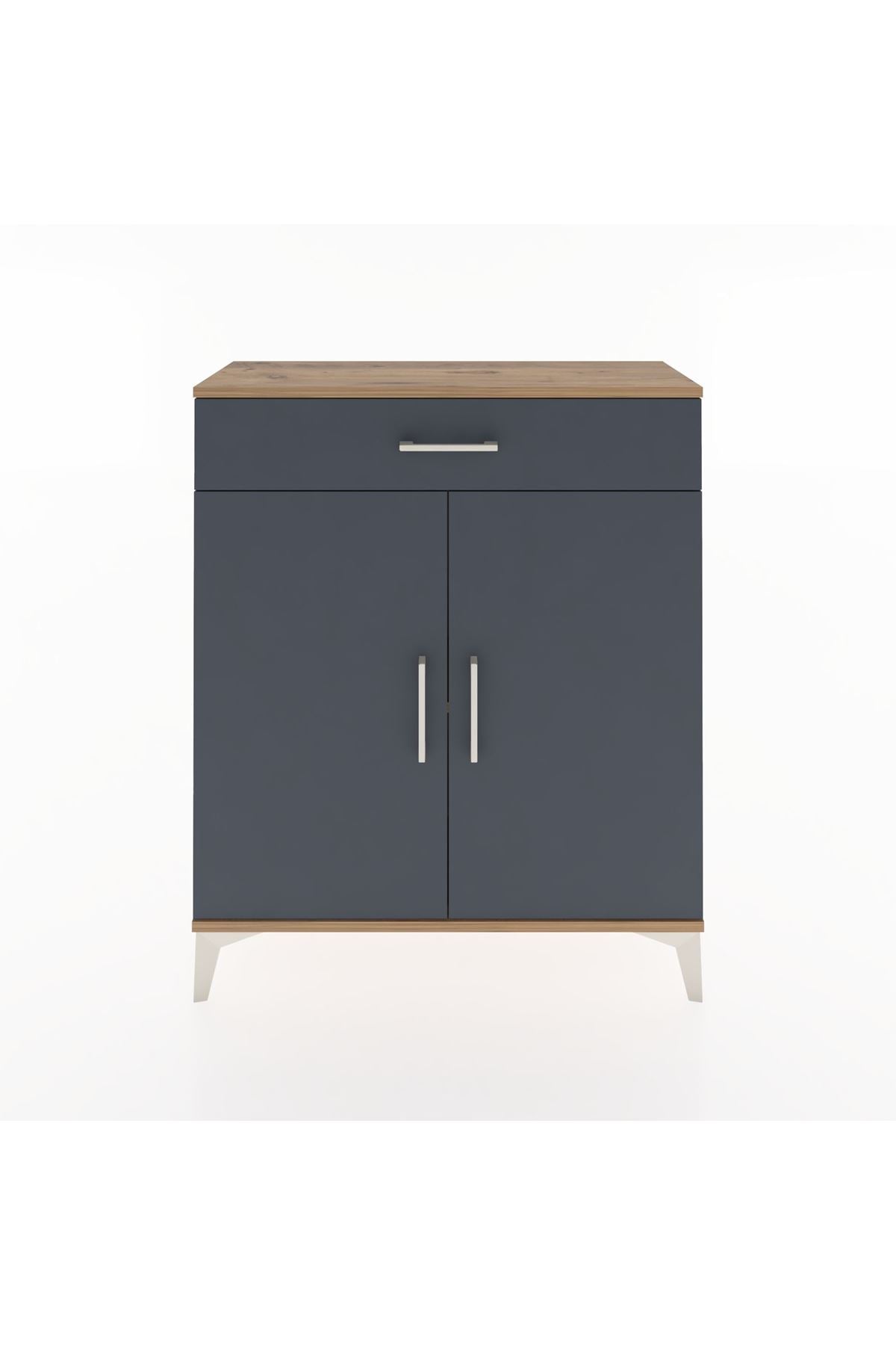 Arges Şifonyer Tek Raflı Tek Çekmeceli 2 Kapaklı 88x30x106 Çam-Antrasit