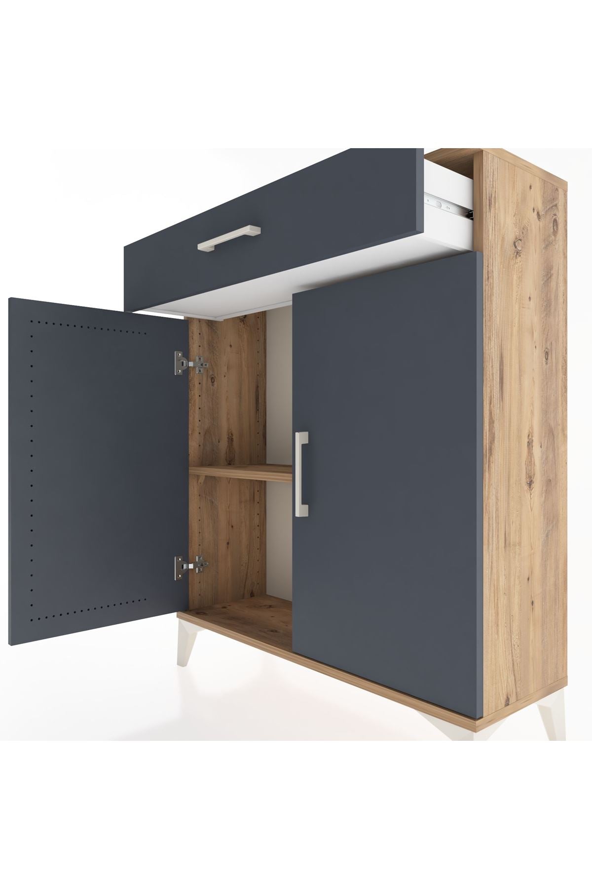 Arges Şifonyer Tek Raflı Tek Çekmeceli 2 Kapaklı 88x30x106 Çam-Antrasit