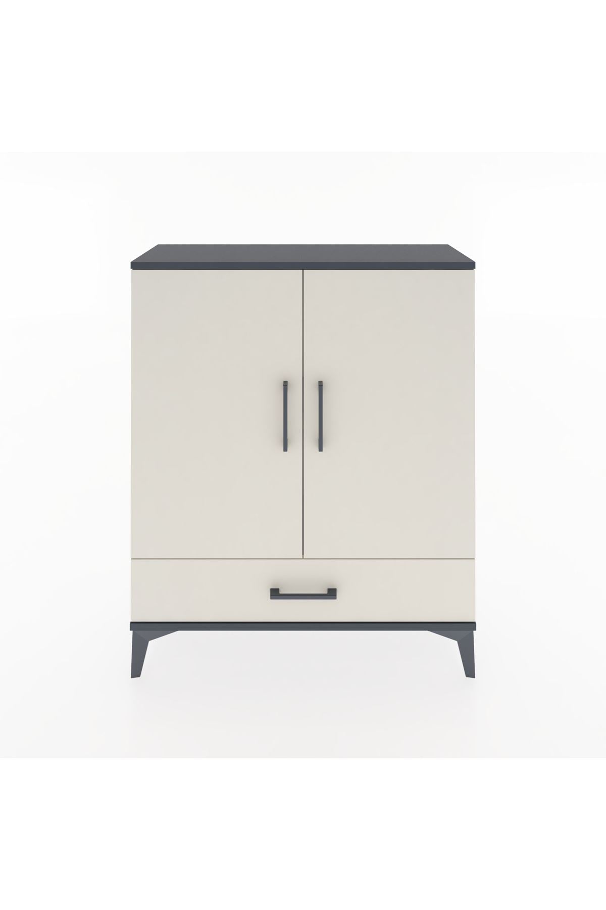 Arges Şifonyer 2 Raflı Tek Çekmeceli 2 Kapaklı 88x30x106 Antrasit-Aytaşı