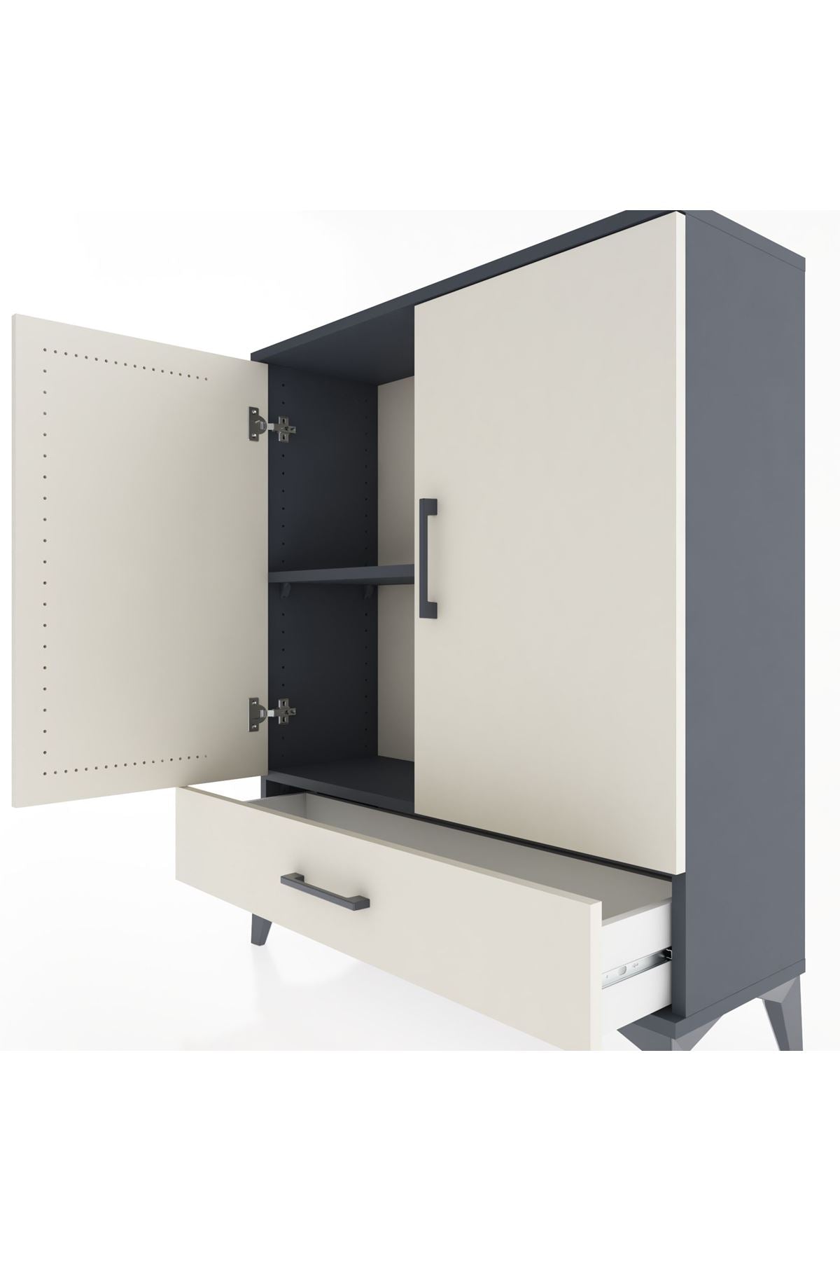 Arges Şifonyer 2 Raflı Tek Çekmeceli 2 Kapaklı 88x30x106 Antrasit-Aytaşı