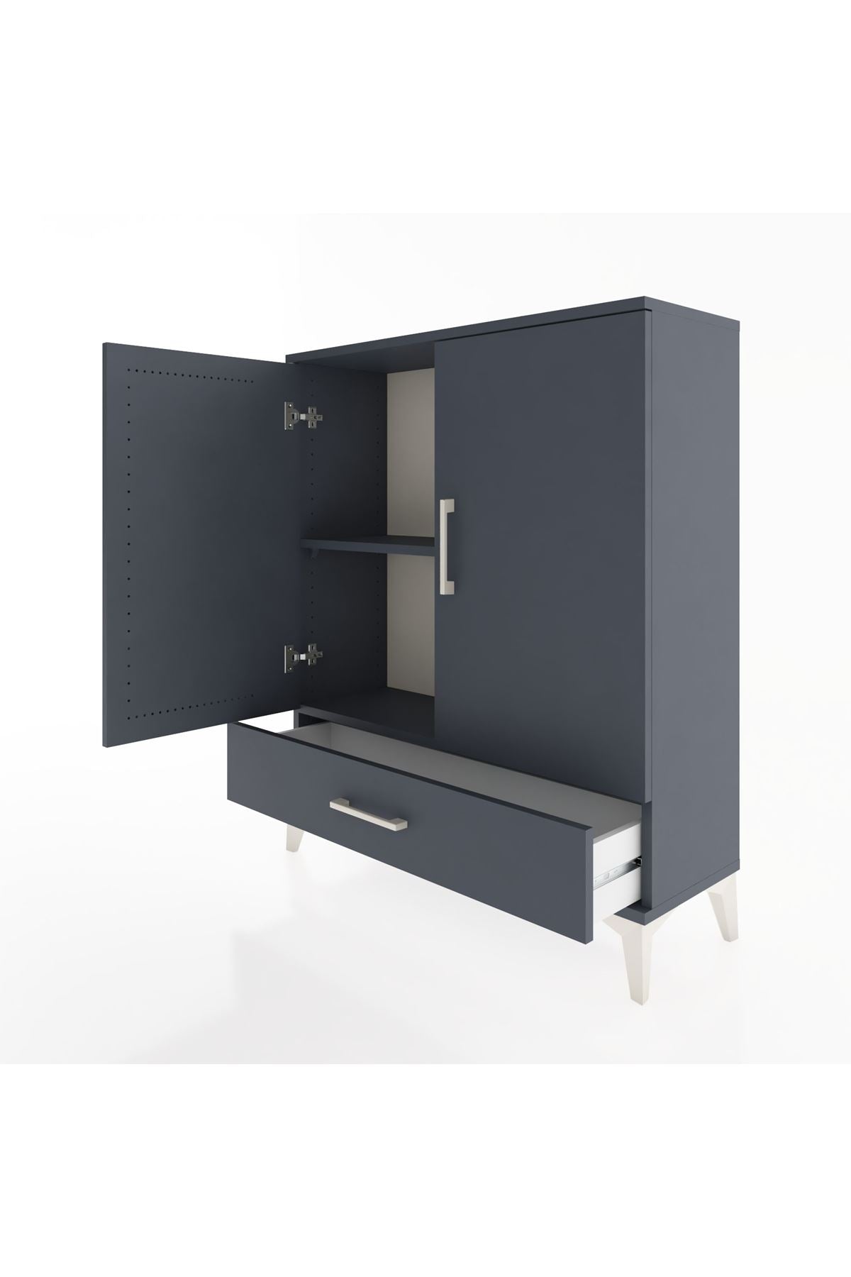 Arges Şifonyer 2 Raflı Tek Çekmeceli 2 Kapaklı 88x30x106 Antrasit-Antrasit