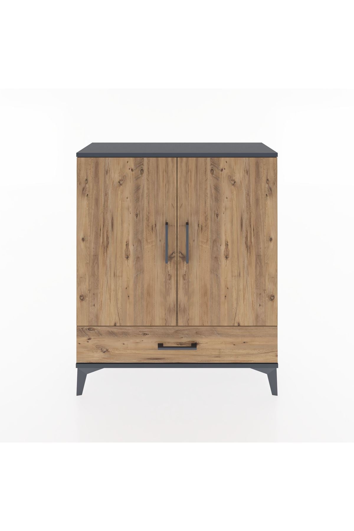 Arges Şifonyer 2 Raflı Tek Çekmeceli 2 Kapaklı 88x30x106 Antrasit-Çam