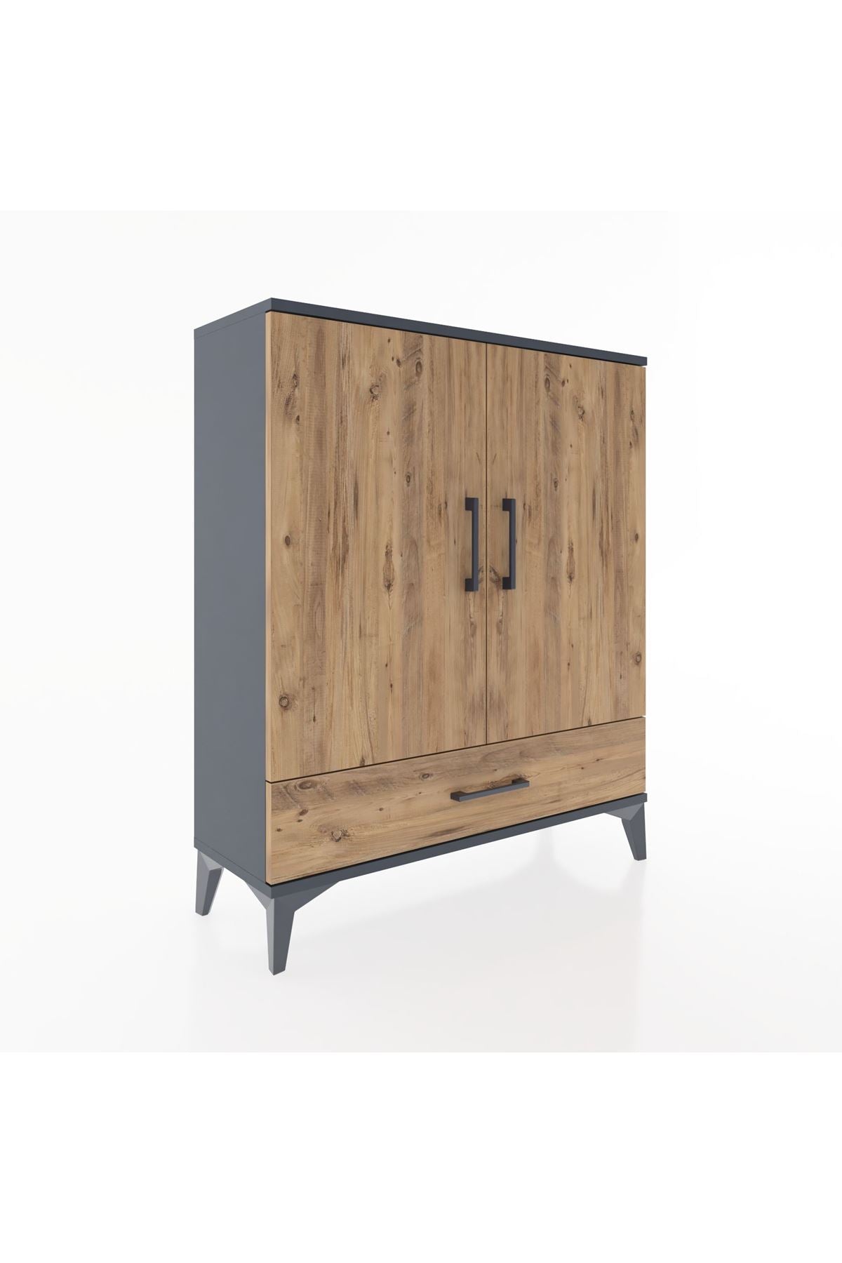 Arges Şifonyer 2 Raflı Tek Çekmeceli 2 Kapaklı 88x30x106 Antrasit-Çam