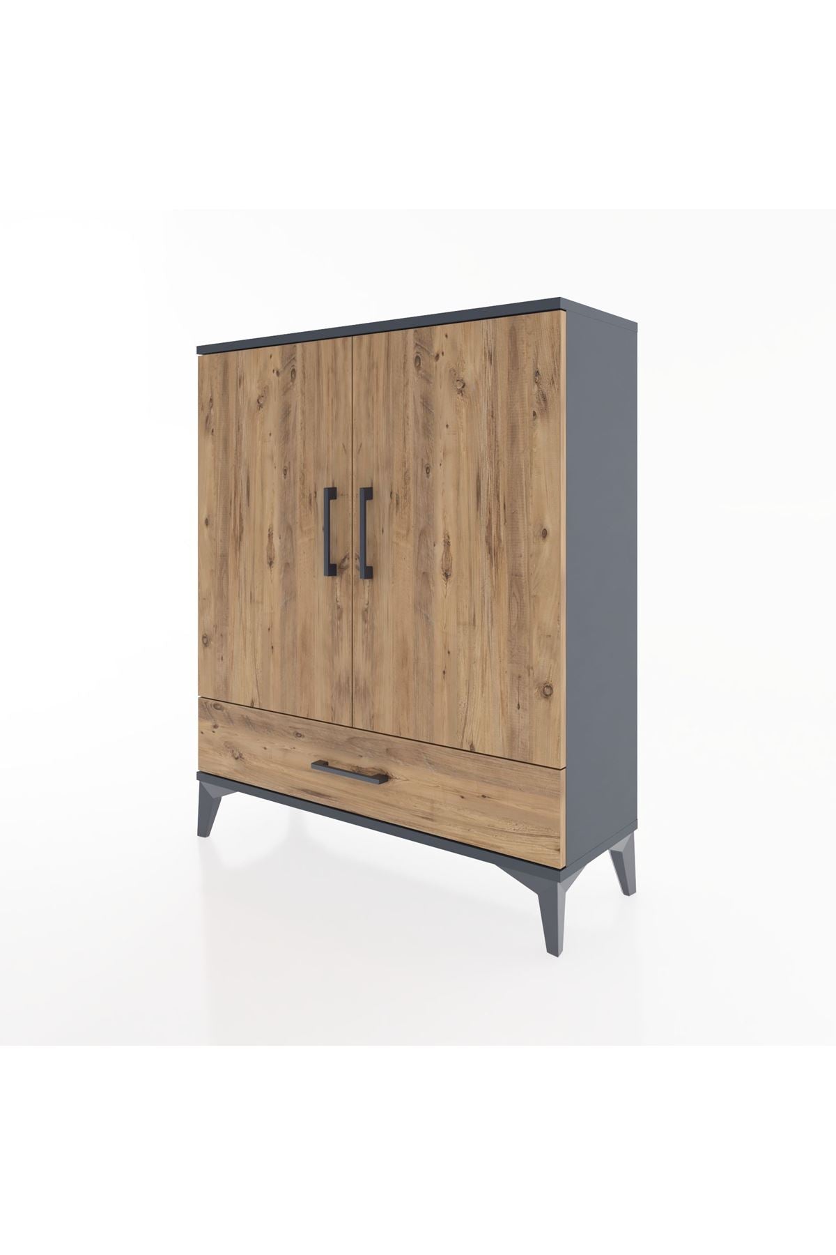 Arges Şifonyer 2 Raflı Tek Çekmeceli 2 Kapaklı 88x30x106 Antrasit-Çam