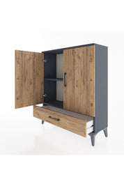 Arges Şifonyer 2 Raflı Tek Çekmeceli 2 Kapaklı 88x30x106 Antrasit-Çam