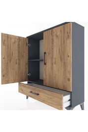 Arges Şifonyer 2 Raflı Tek Çekmeceli 2 Kapaklı 88x30x106 Antrasit-Çam