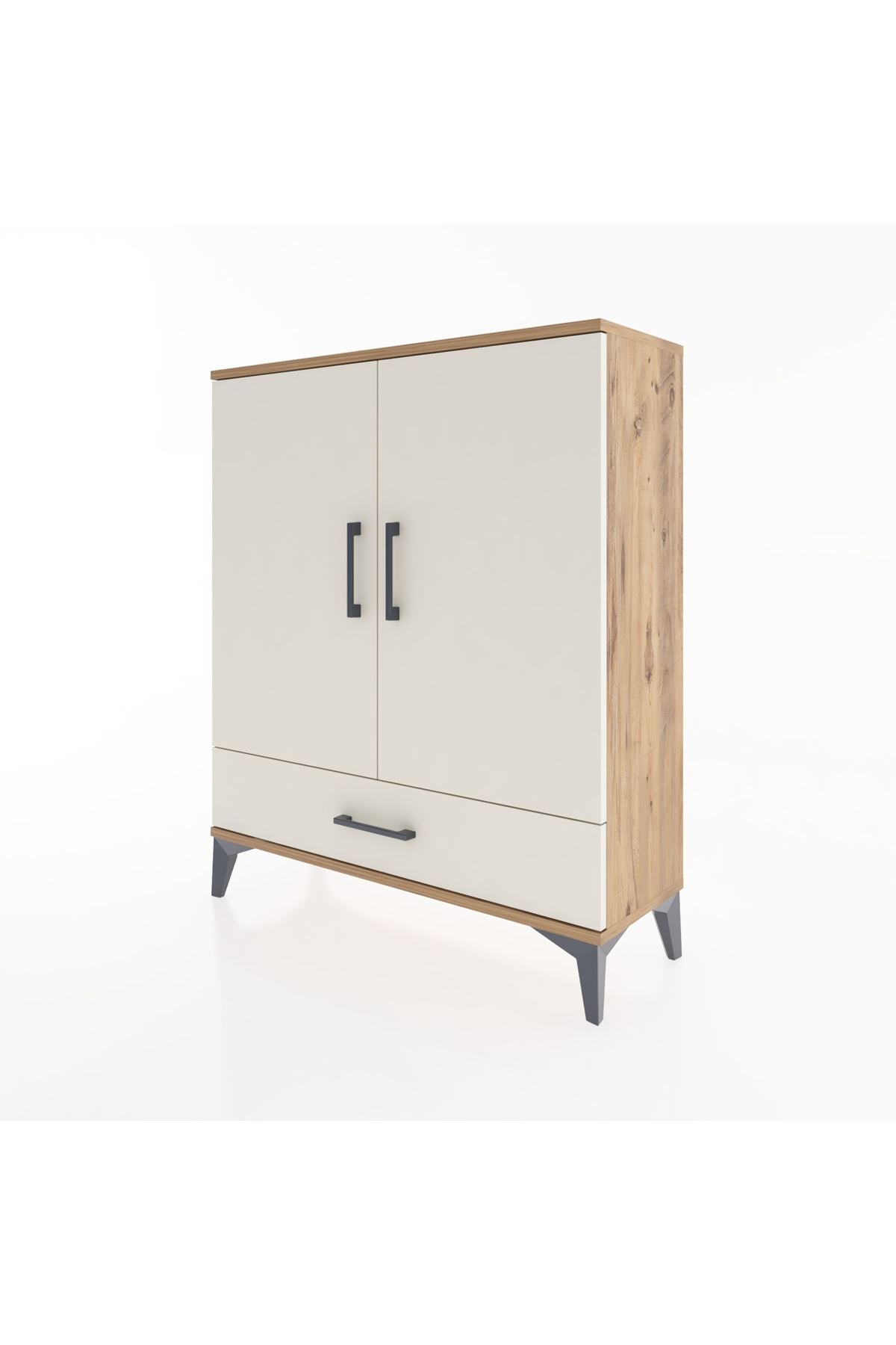 Arges Şifonyer 2 Raflı Tek Çekmeceli 2 Kapaklı 88x30x106 Çam-Aytaşı