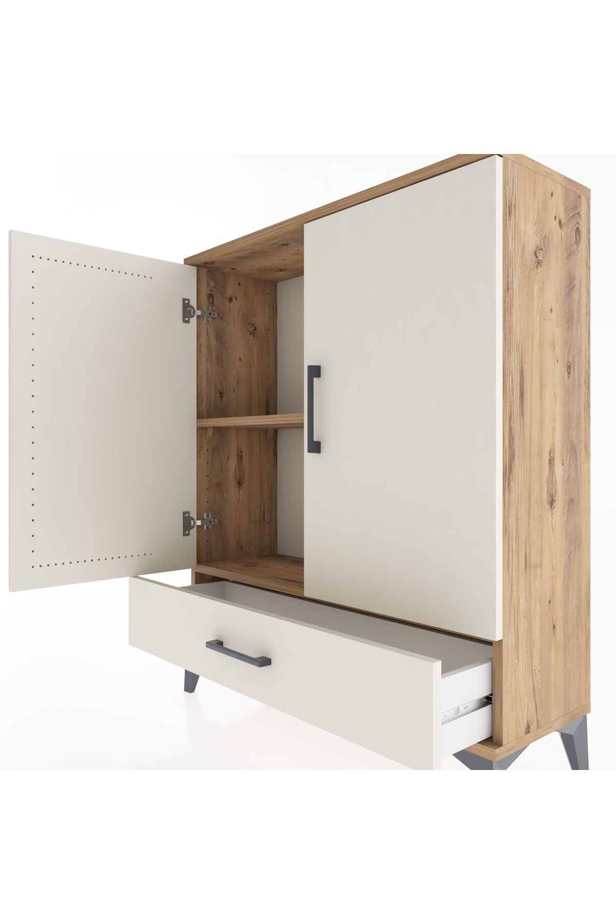 Arges Şifonyer 2 Raflı Tek Çekmeceli 2 Kapaklı 88x30x106 Çam-Aytaşı