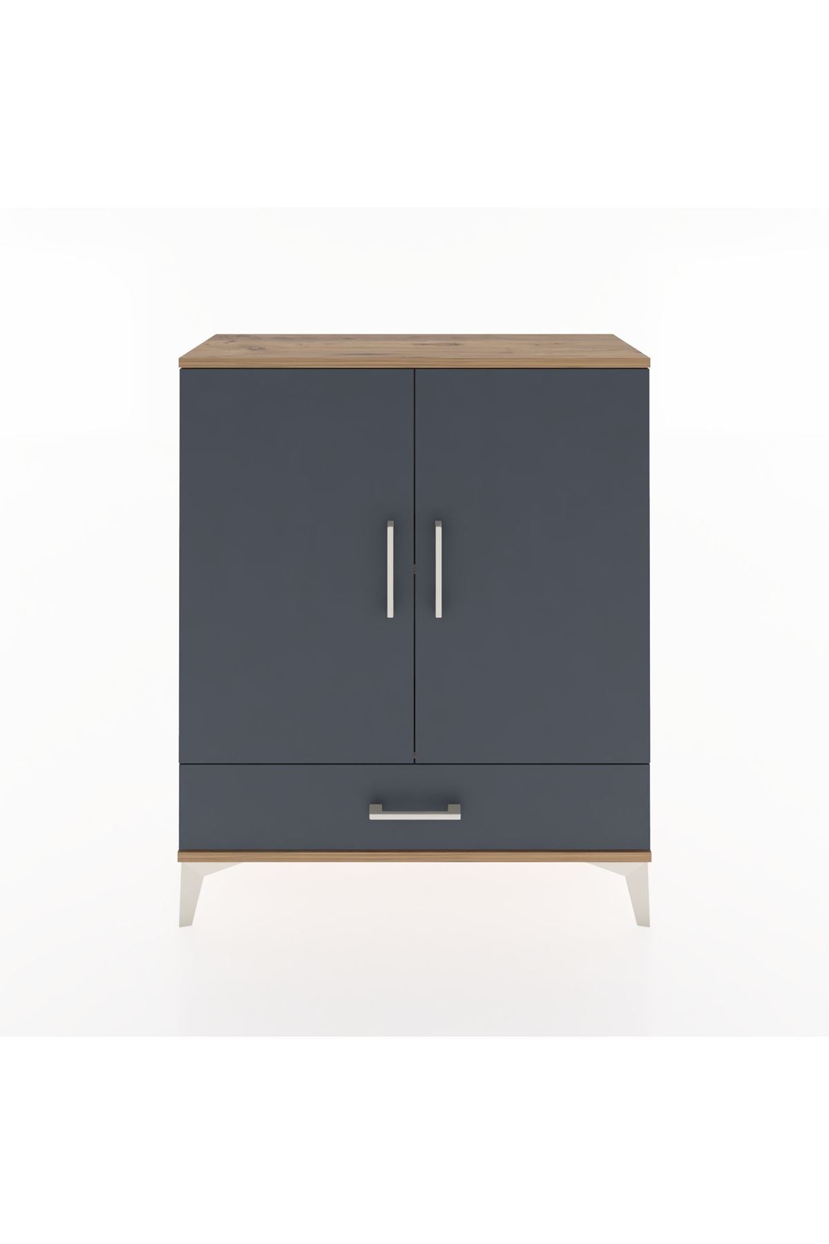 Arges Şifonyer 2 Raflı Tek Çekmeceli 2 Kapaklı 88x30x106 Çam-Antrasit