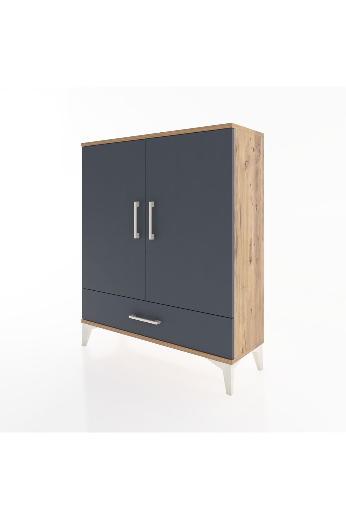 Arges Şifonyer 2 Raflı Tek Çekmeceli 2 Kapaklı 88x30x106 Çam-Antrasit