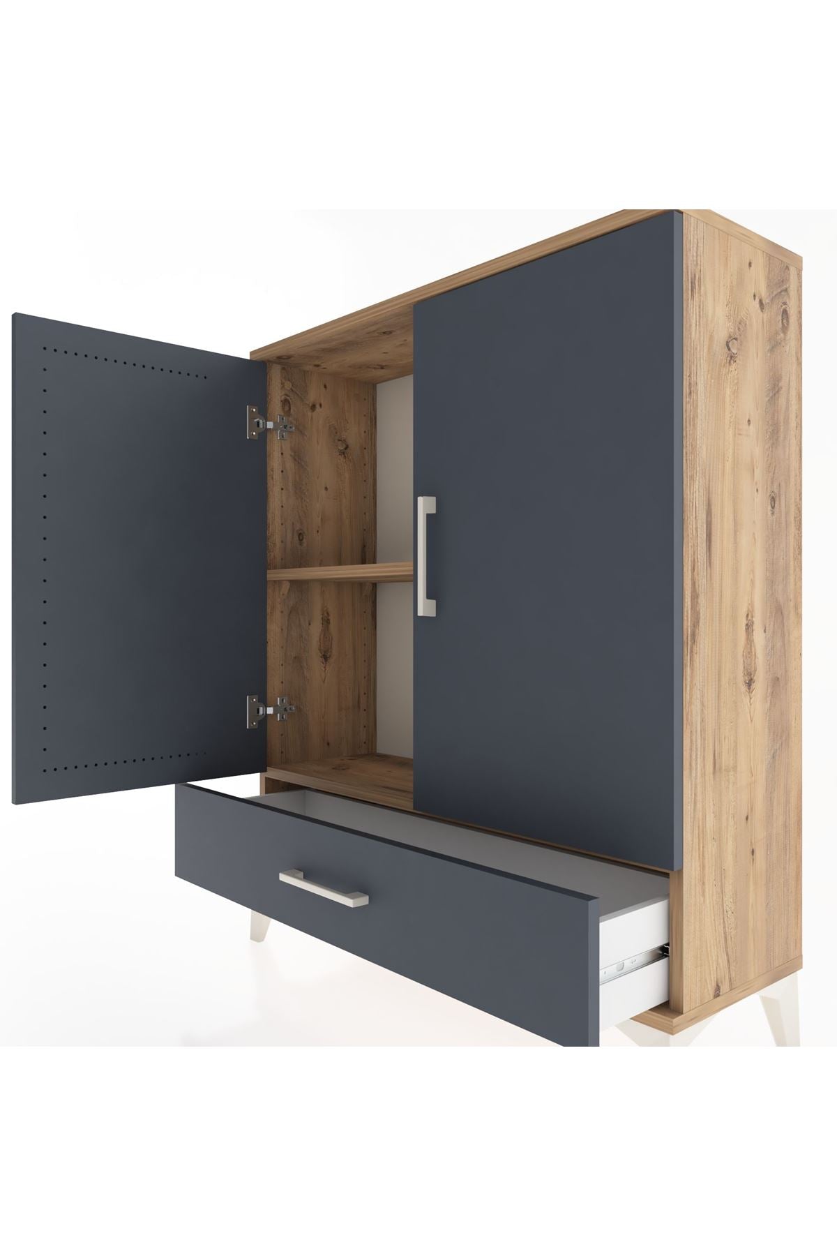 Arges Şifonyer 2 Raflı Tek Çekmeceli 2 Kapaklı 88x30x106 Çam-Antrasit