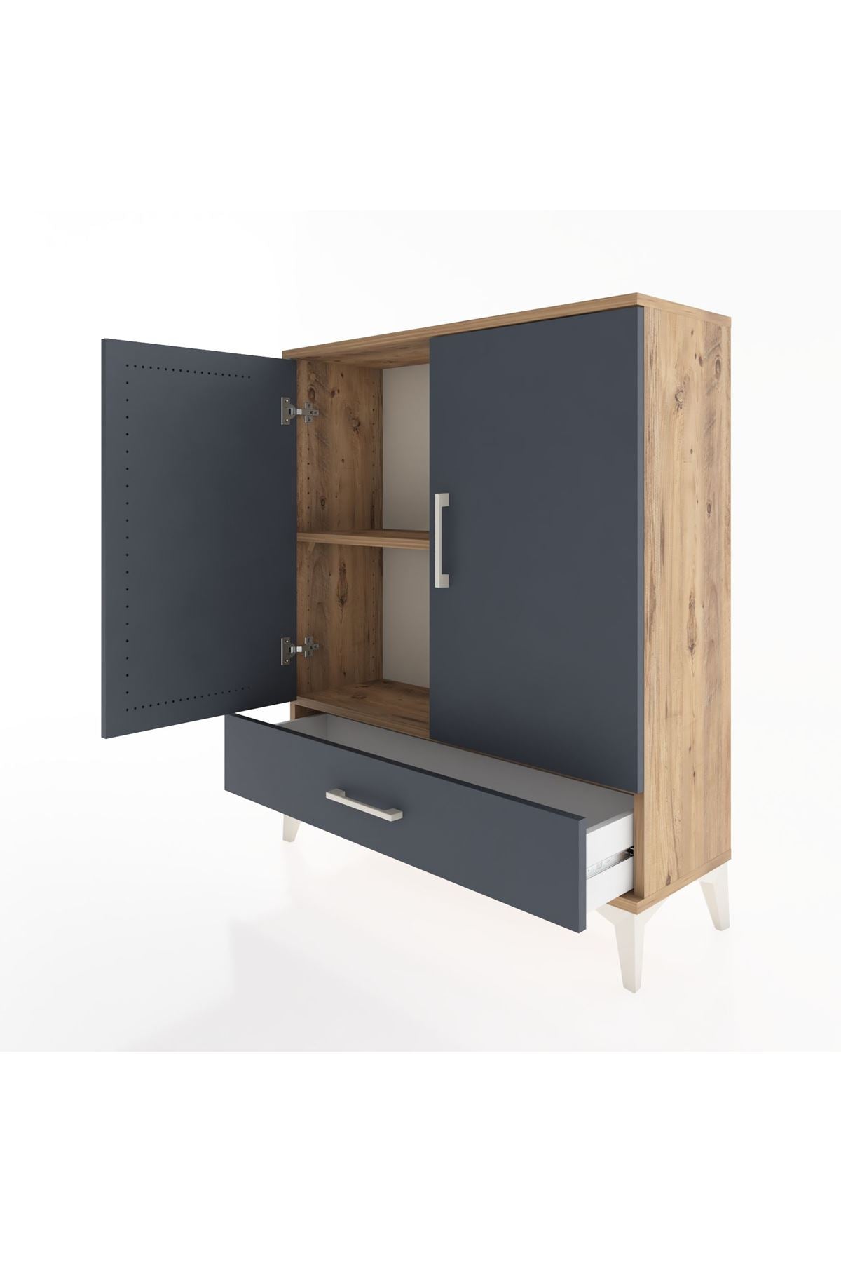 Arges Şifonyer 2 Raflı Tek Çekmeceli 2 Kapaklı 88x30x106 Çam-Antrasit