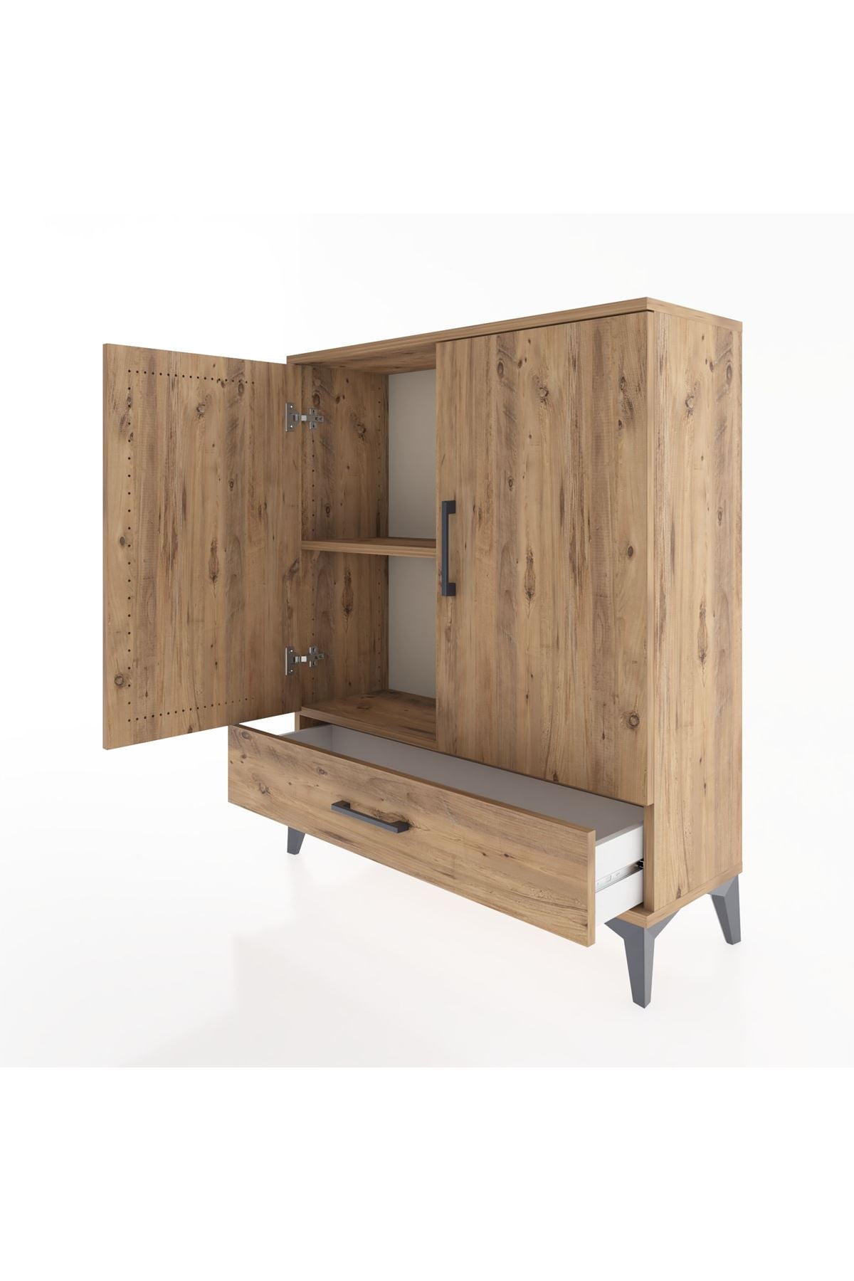 Arges Şifonyer 2 Raflı Tek Çekmeceli 2 Kapaklı 88x30x106 Çam-Çam