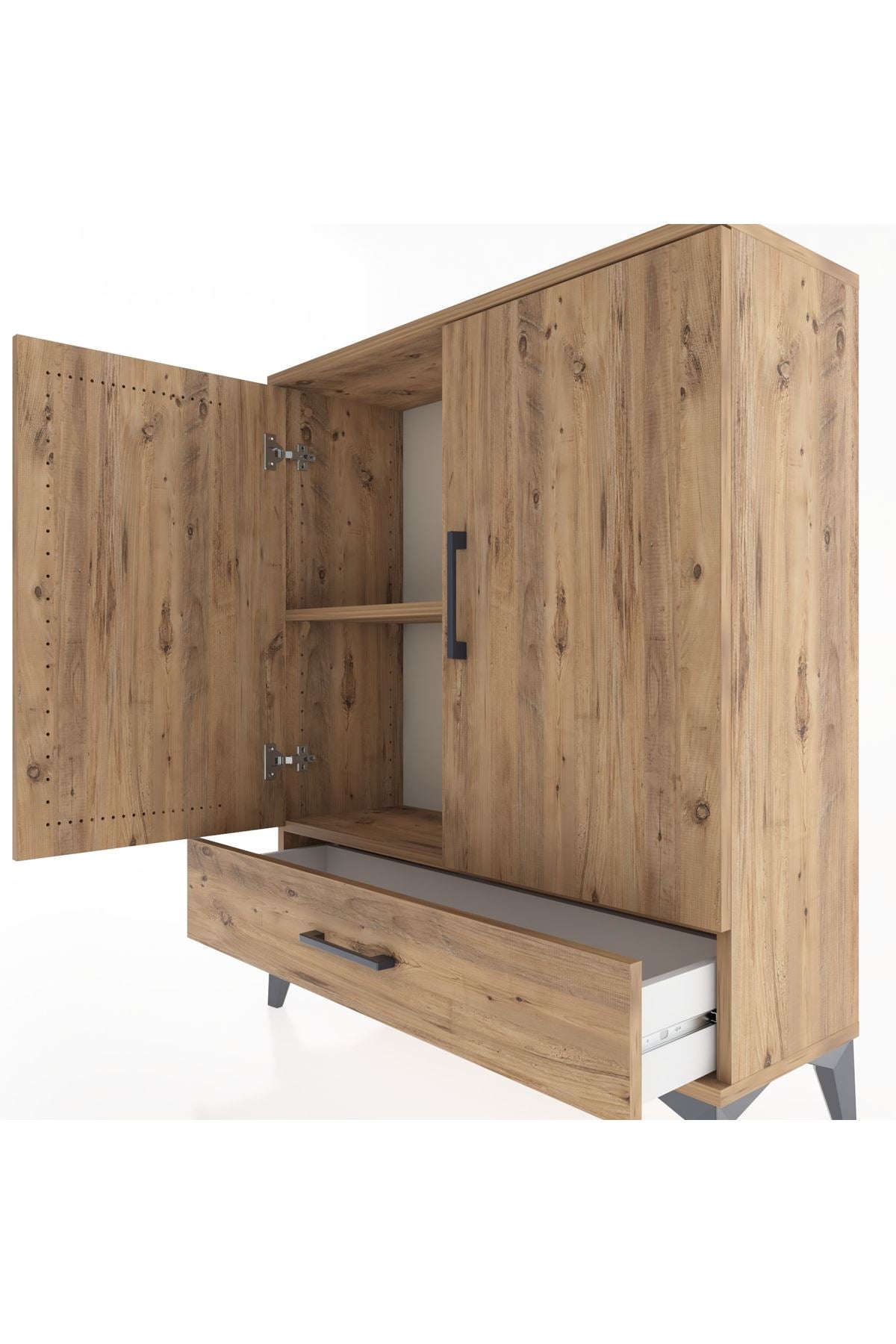 Arges Şifonyer 2 Raflı Tek Çekmeceli 2 Kapaklı 88x30x106 Çam-Çam