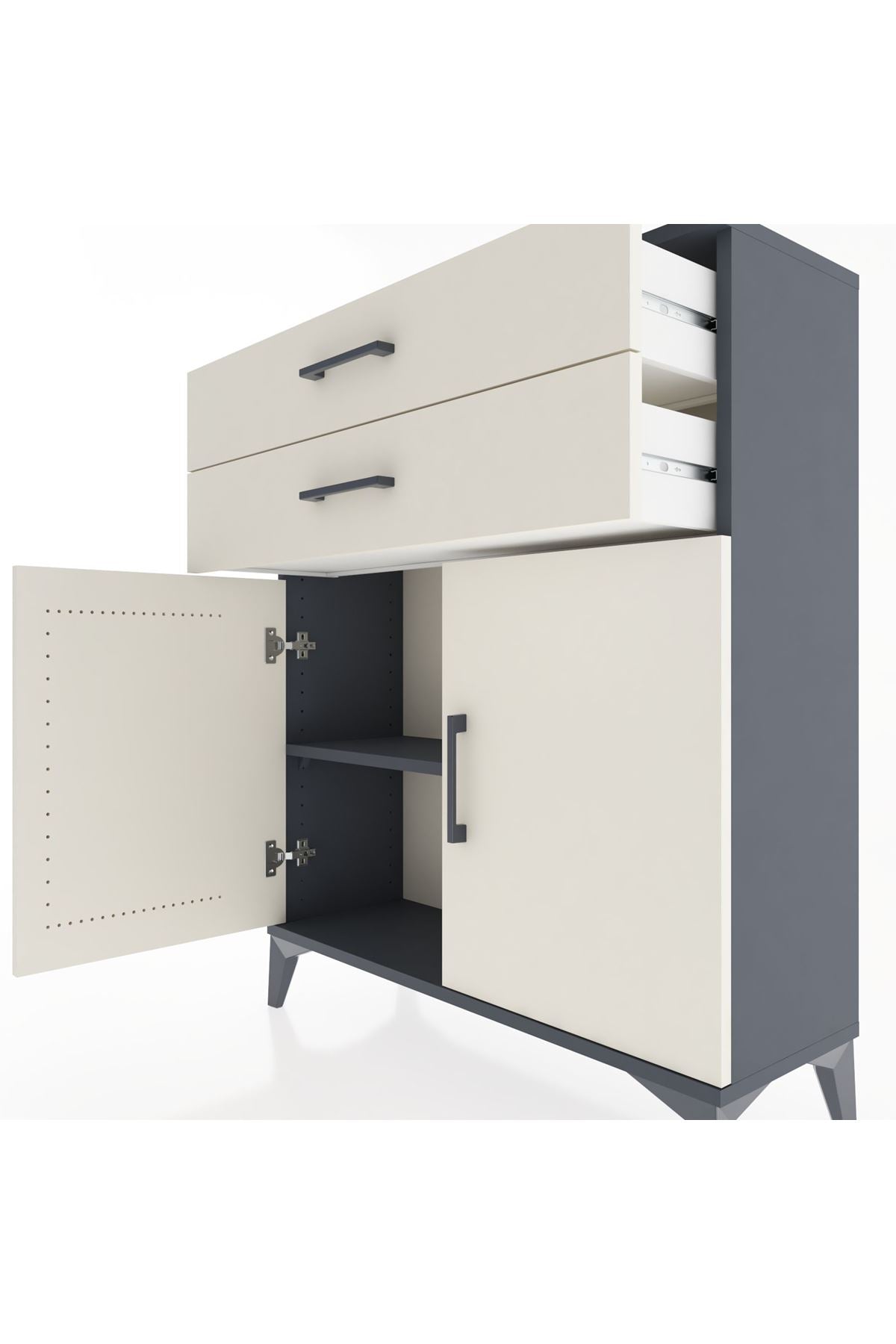 Arges Şifonyer 2 Raflı 2 Çekmeceli 2 Kapaklı 88x30x106 Antrasit-Aytaşı