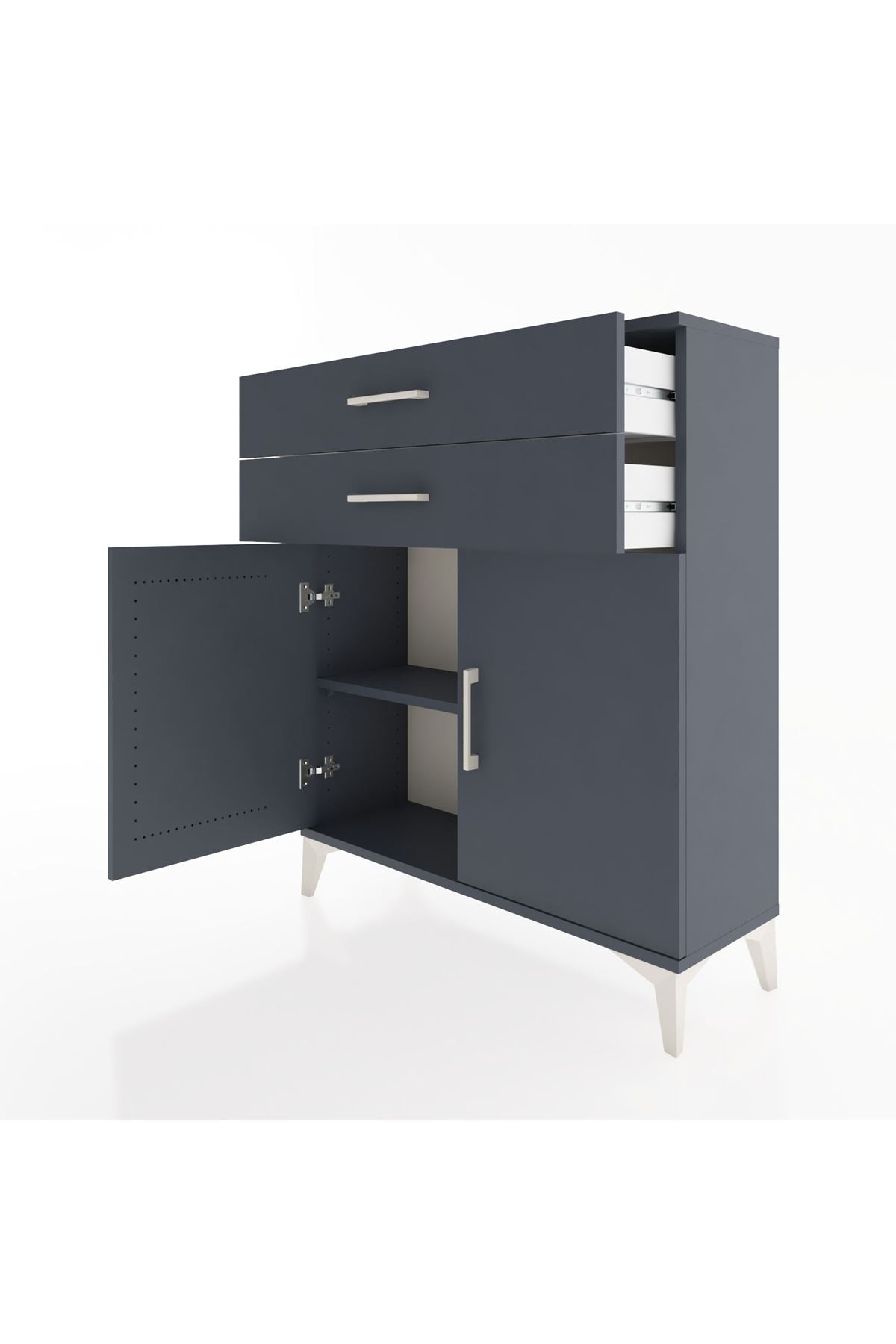 Arges Şifonyer 2 Raflı 2 Çekmeceli 2 Kapaklı 88x30x106 Antrasit-Antrasit