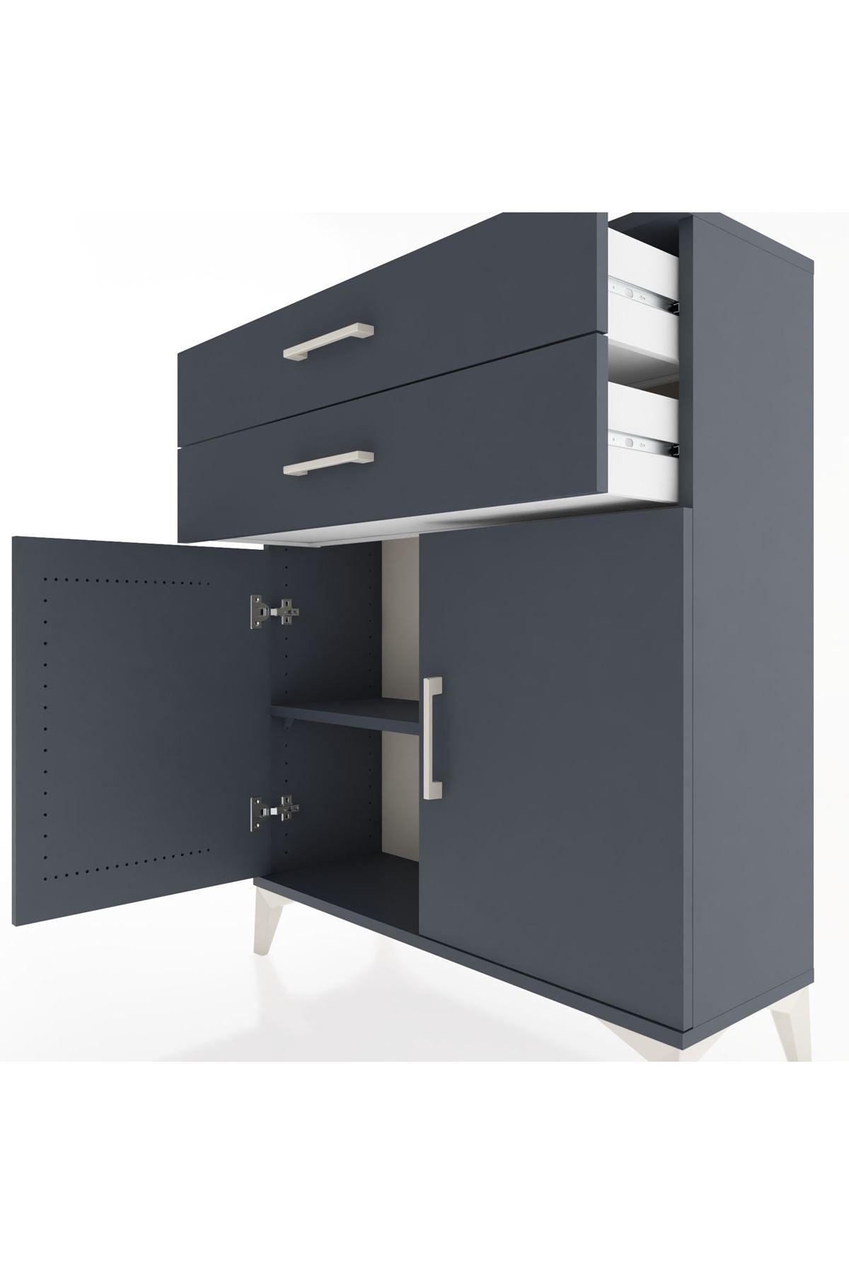 Arges Şifonyer 2 Raflı 2 Çekmeceli 2 Kapaklı 88x30x106 Antrasit-Antrasit