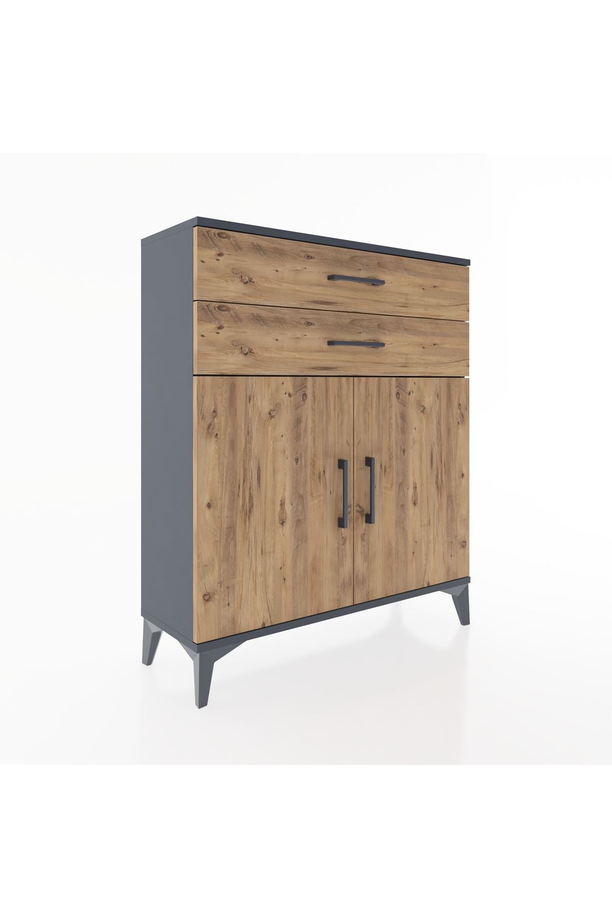 Arges Şifonyer 2 Raflı 2 Çekmeceli 2 Kapaklı 88x30x106 Antrasit-Çam