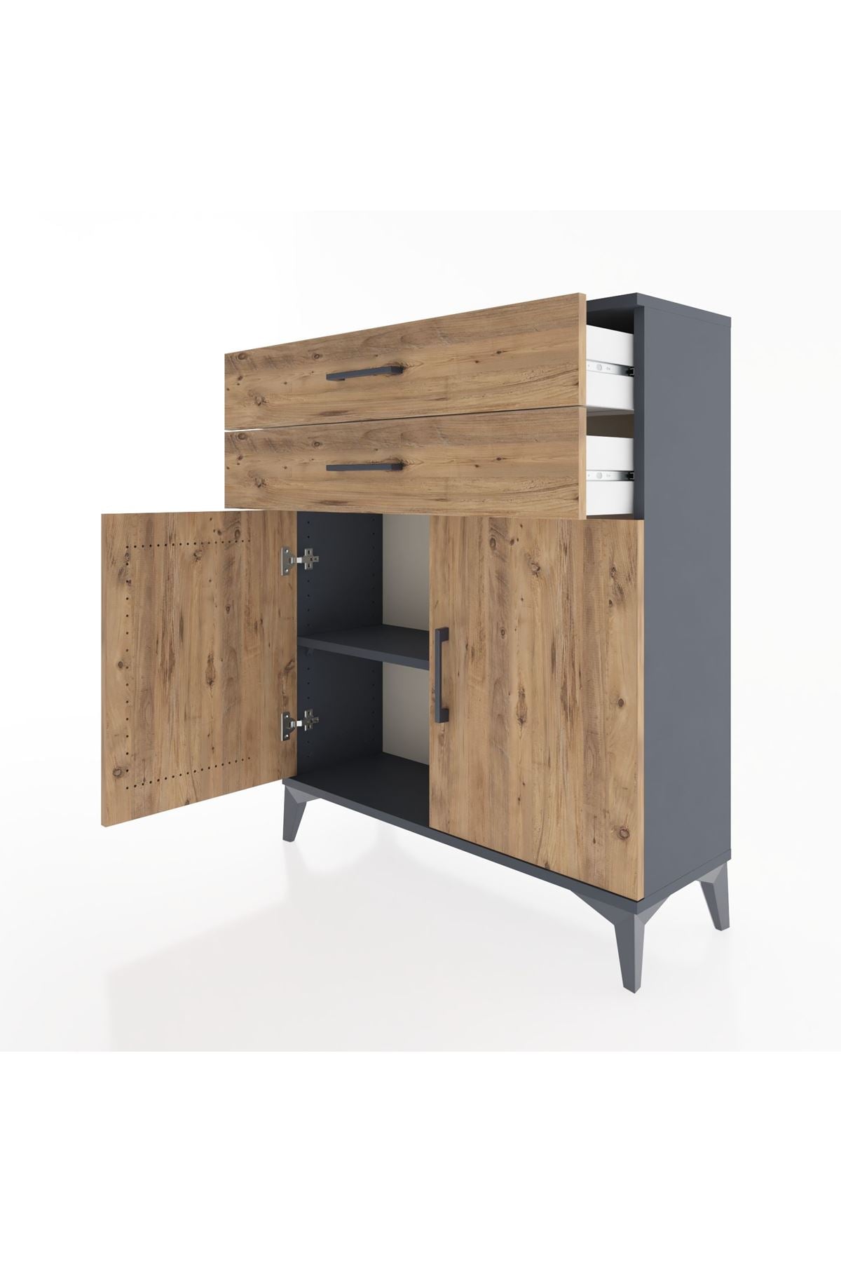 Arges Şifonyer 2 Raflı 2 Çekmeceli 2 Kapaklı 88x30x106 Antrasit-Çam