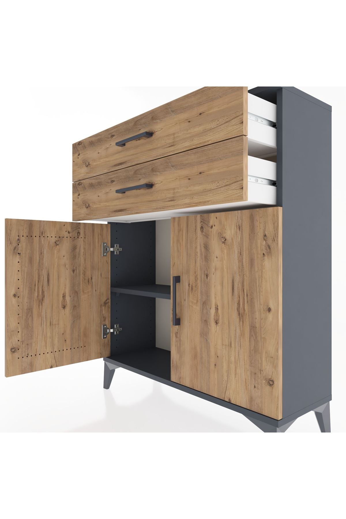 Arges Şifonyer 2 Raflı 2 Çekmeceli 2 Kapaklı 88x30x106 Antrasit-Çam