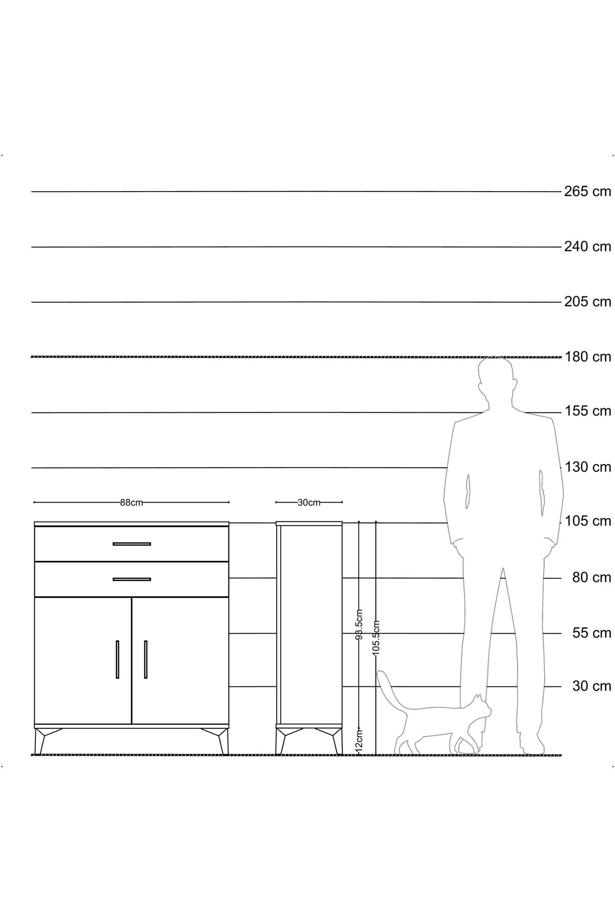 Arges Şifonyer 2 Raflı 2 Çekmeceli 2 Kapaklı 88x30x106 Antrasit-Çam