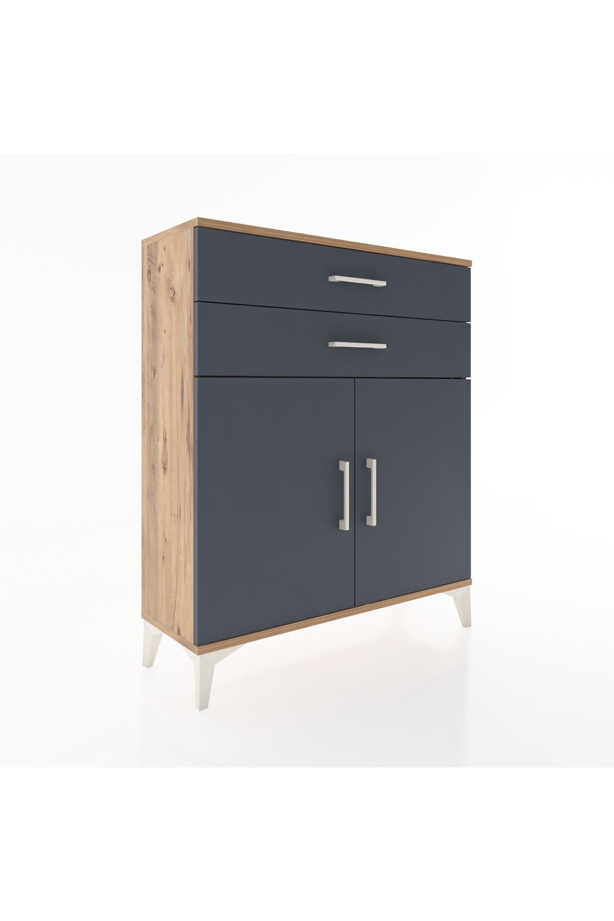 Arges Şifonyer 2 Raflı 2 Çekmeceli 2 Kapaklı 88x30x106 Çam-Antrasit