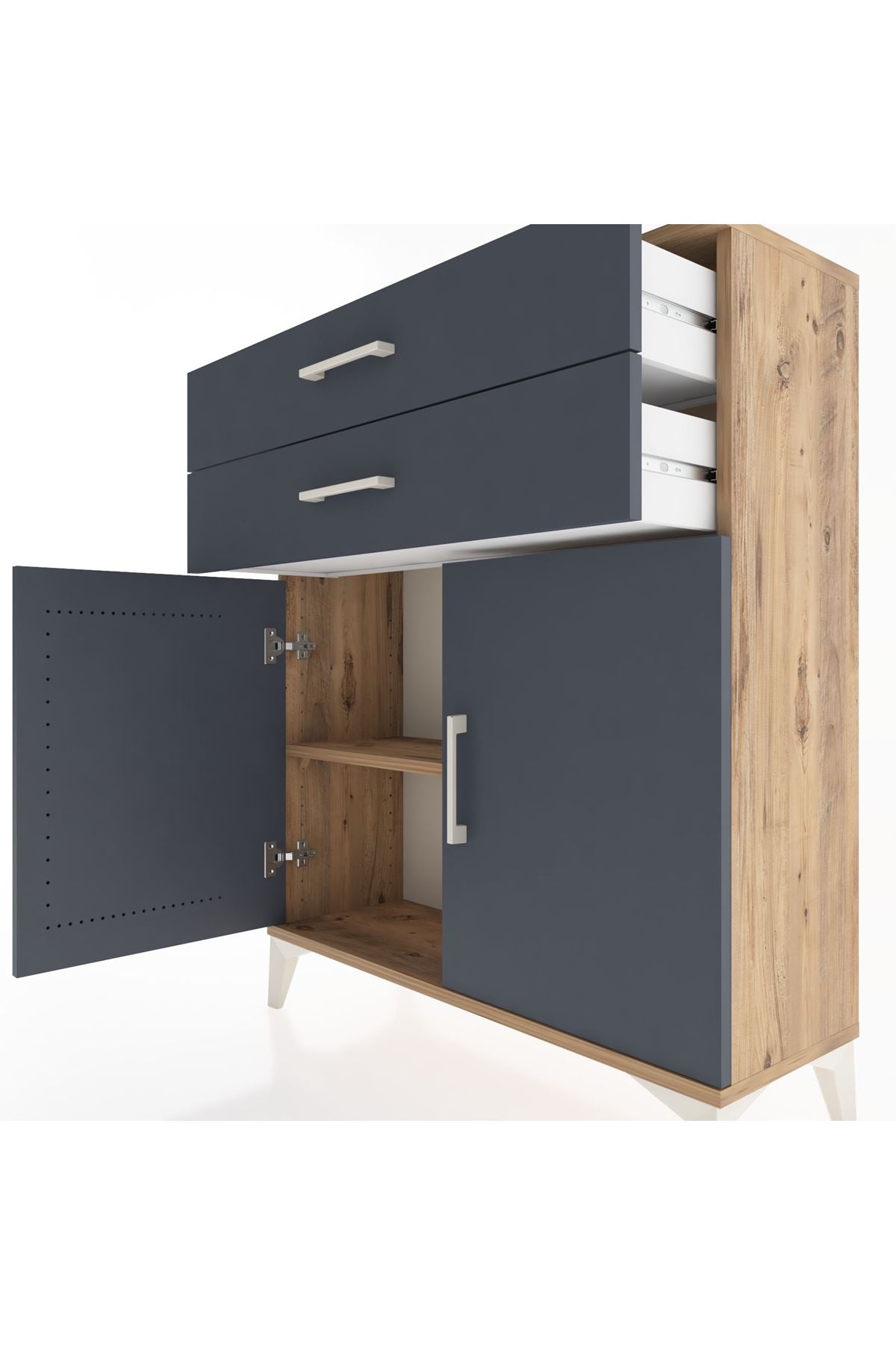 Arges Şifonyer 2 Raflı 2 Çekmeceli 2 Kapaklı 88x30x106 Çam-Antrasit