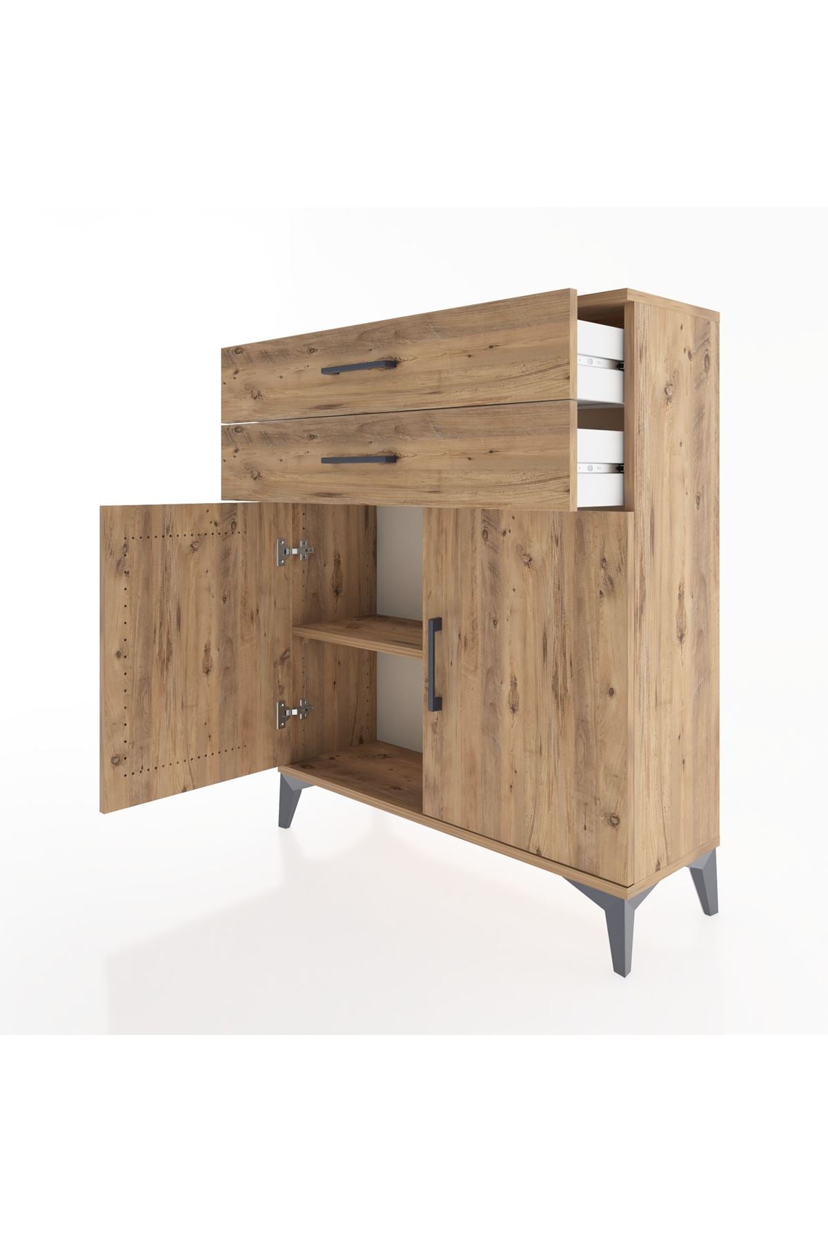 Arges Şifonyer 2 Raflı 2 Çekmeceli 2 Kapaklı 88x30x106 Çam-Çam