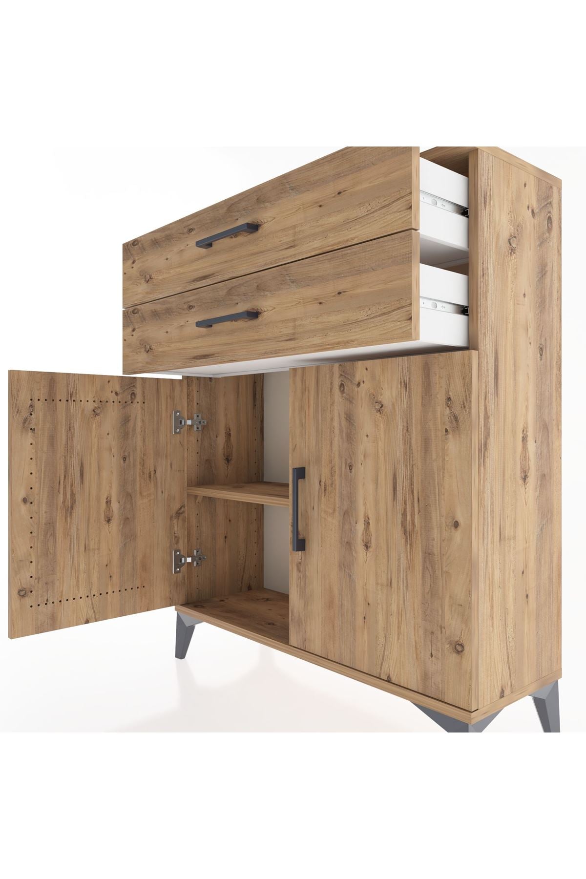 Arges Şifonyer 2 Raflı 2 Çekmeceli 2 Kapaklı 88x30x106 Çam-Çam